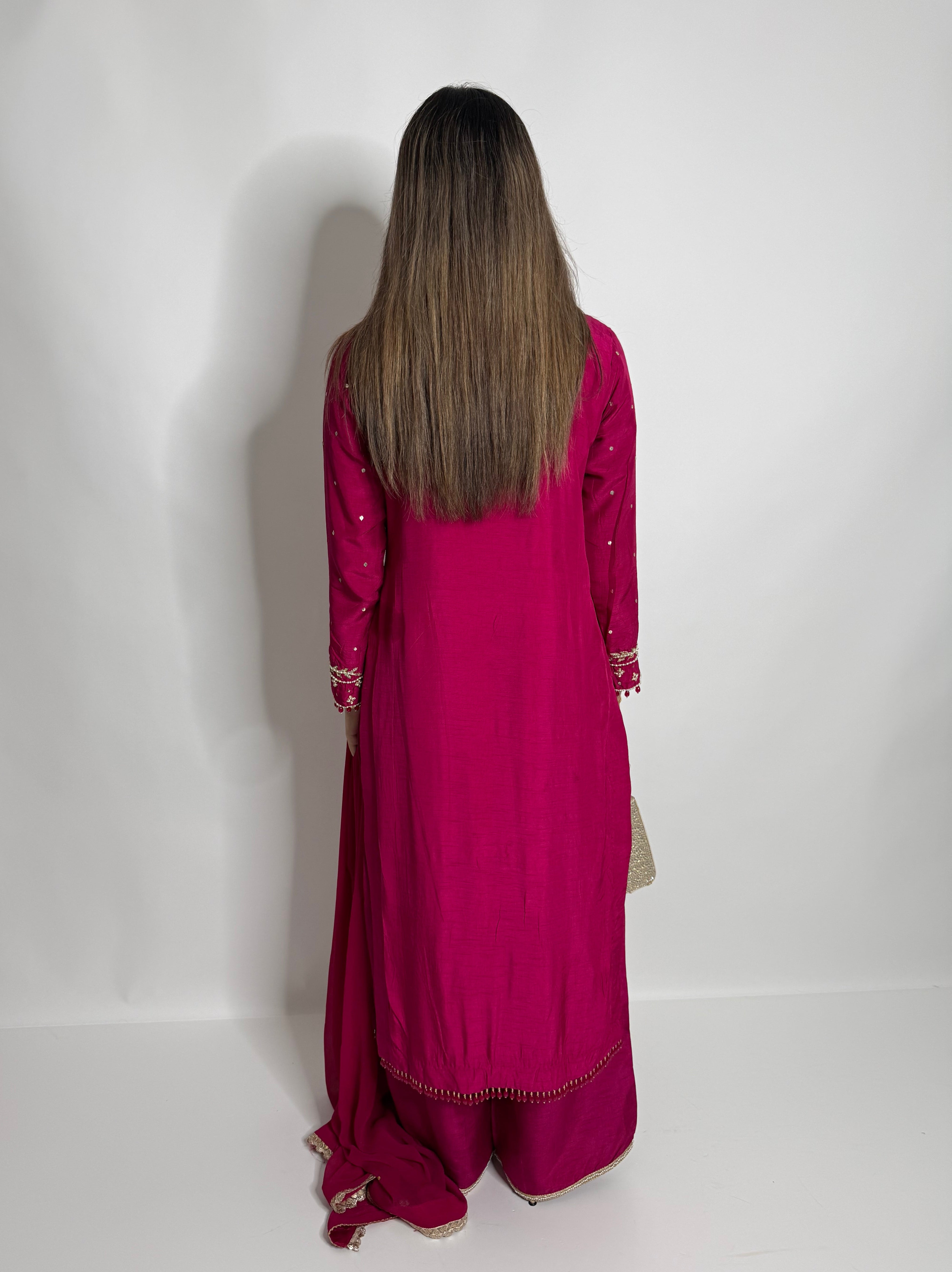 Hot Pink Raw Silk Three Piece Suit UK | The Celestine