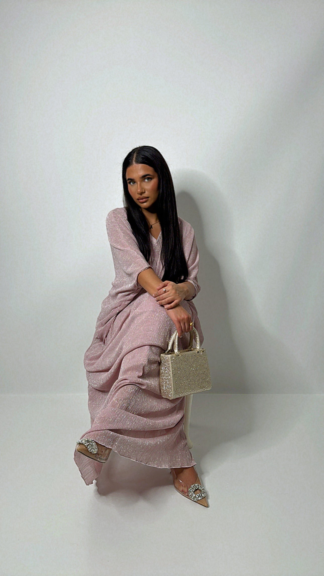 Elara – Blush Shimmer Kaftan Set