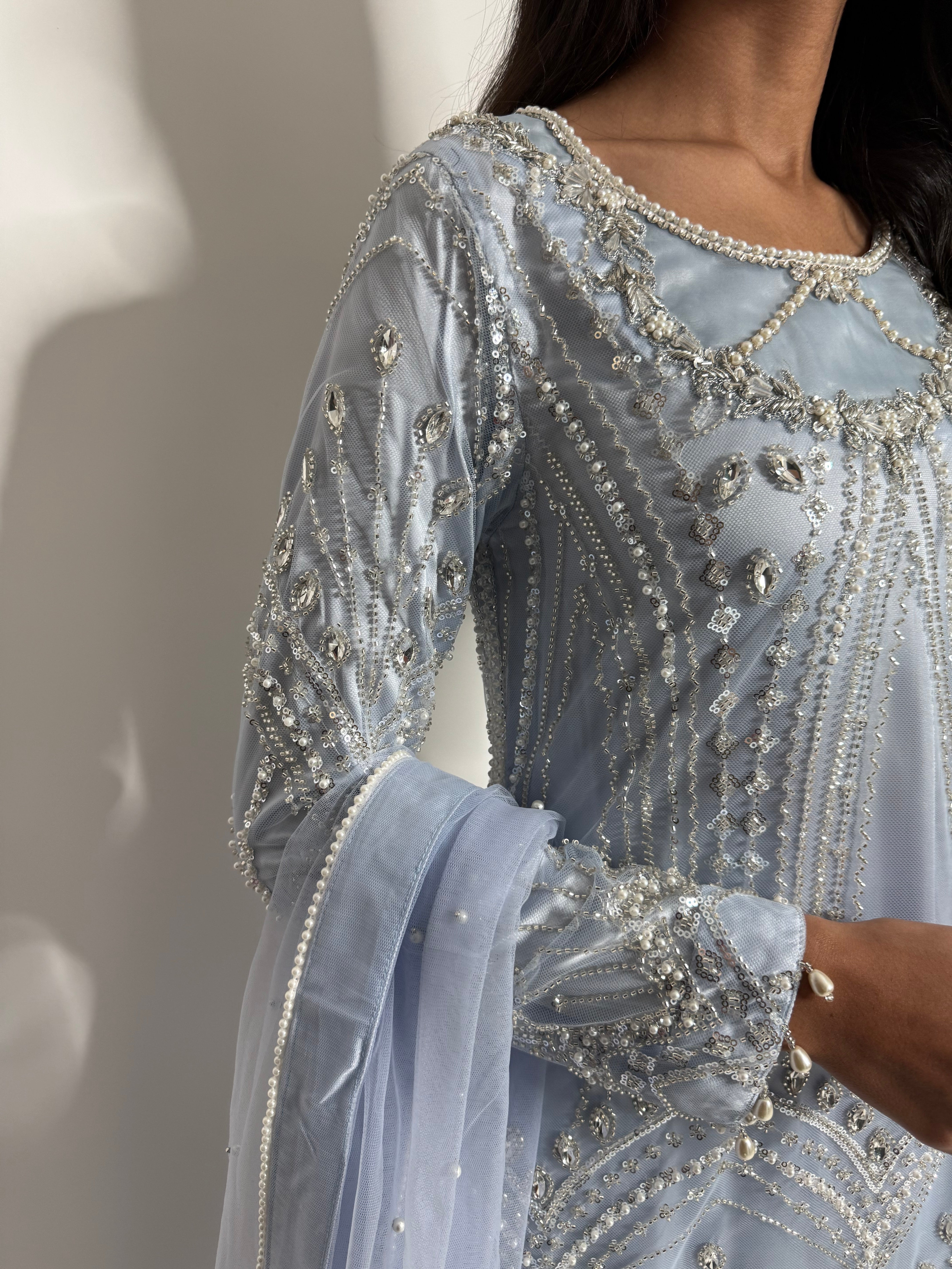 Powder Blue Cutdana Embroidered Sharara Suit UK | The Élodie