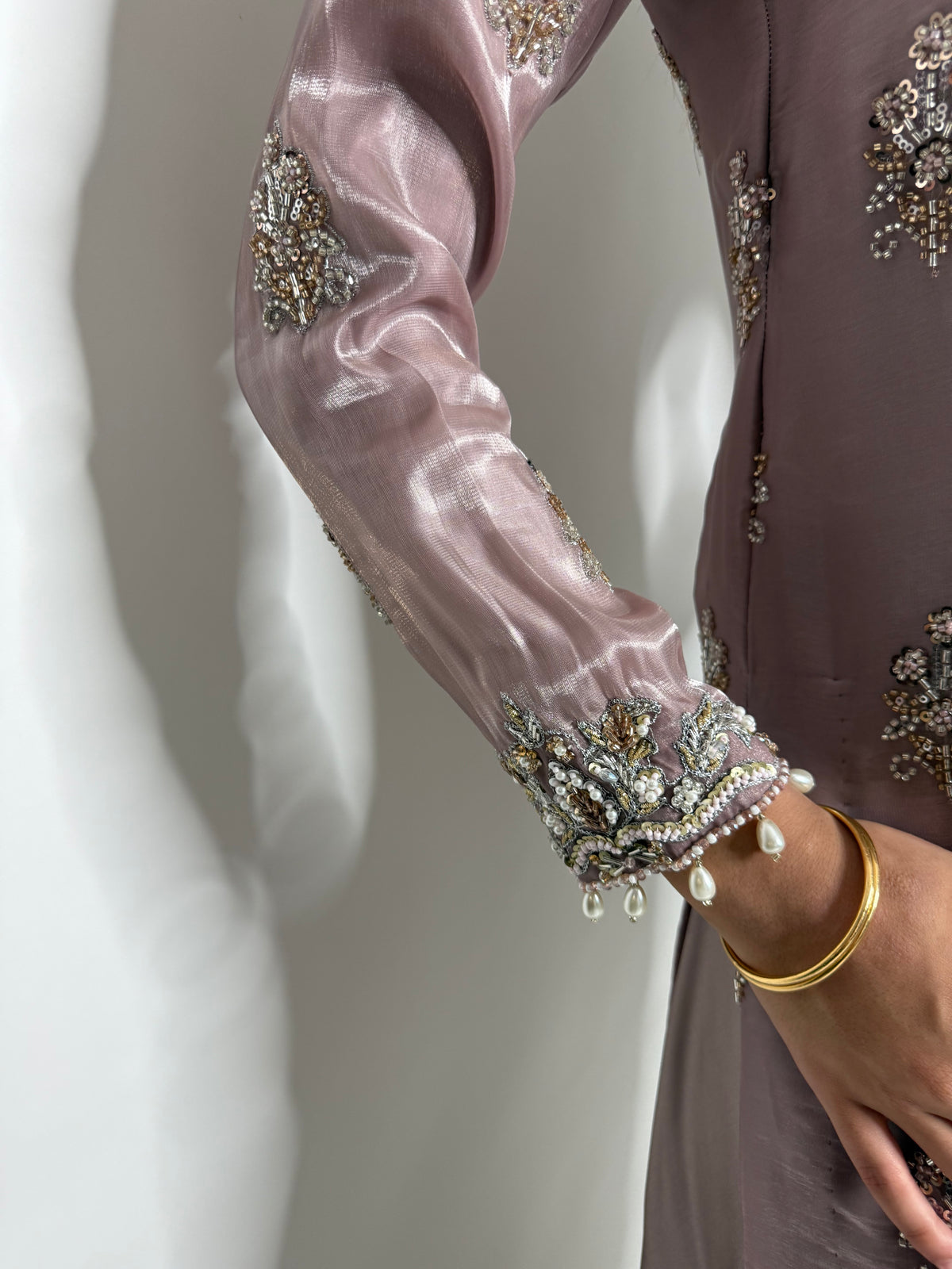 Rosalie Mauve | Luxury Embroidered Silk Sharara Suit