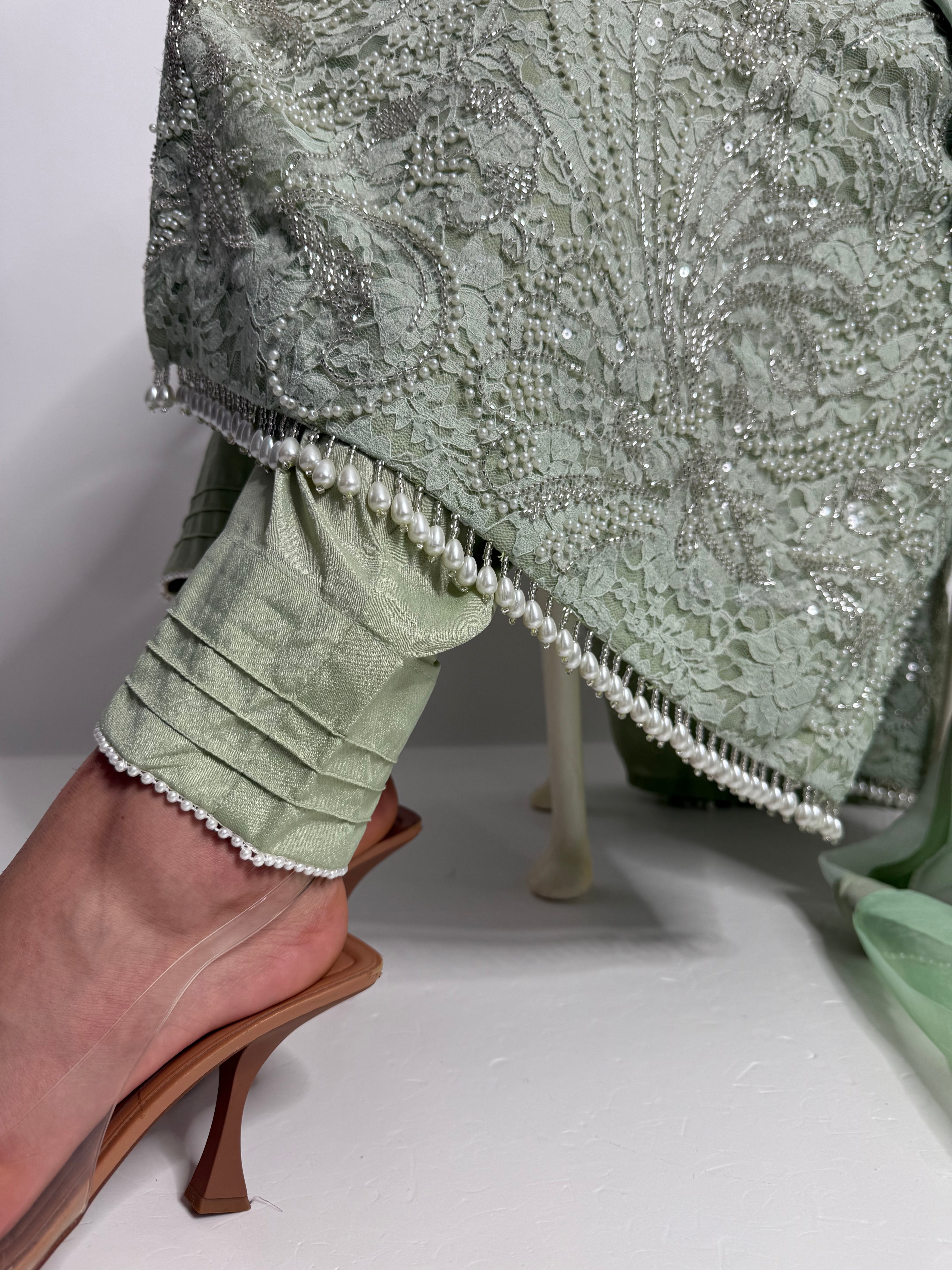 Lyara Mint Crochet-Net Embroidered Pakistani Suit