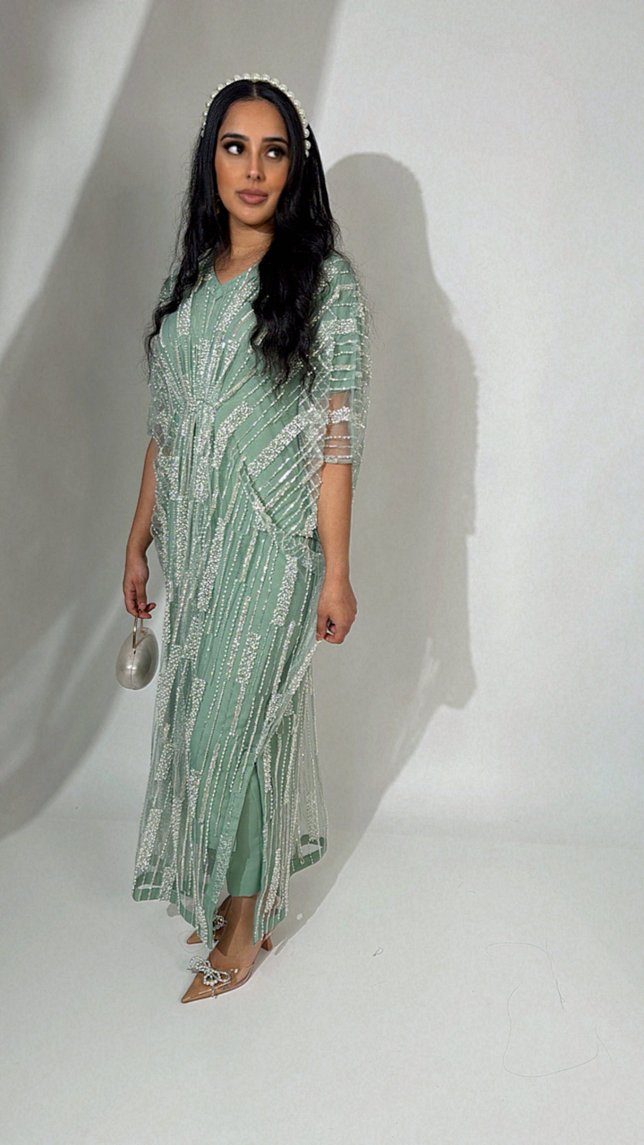 Nayra – Green Pearl Cutdana Dress