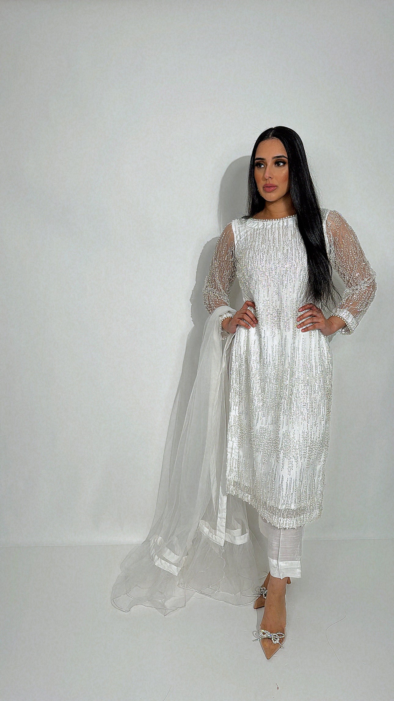 Zareen – White & Silver Hand Embellished Three Piece Set