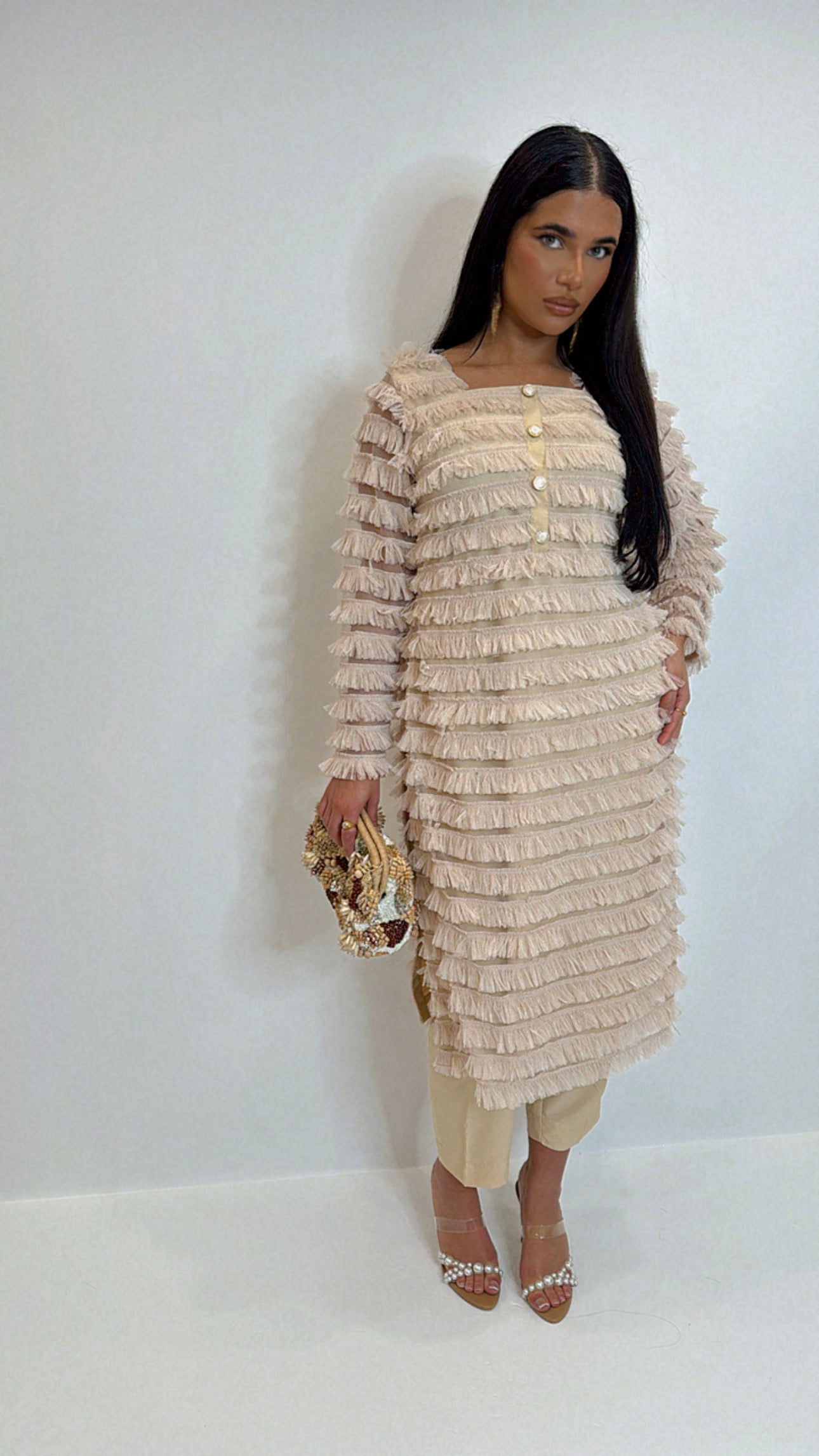 Alanna Cream Ruffle kameez set