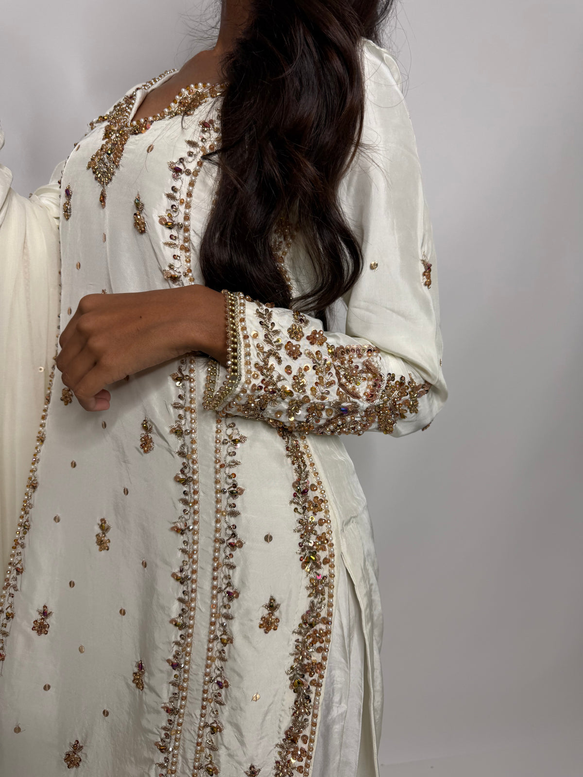 Valentina Ivory | Luxury Pakistani Hand Embroidered Silk 3 Piece Suit