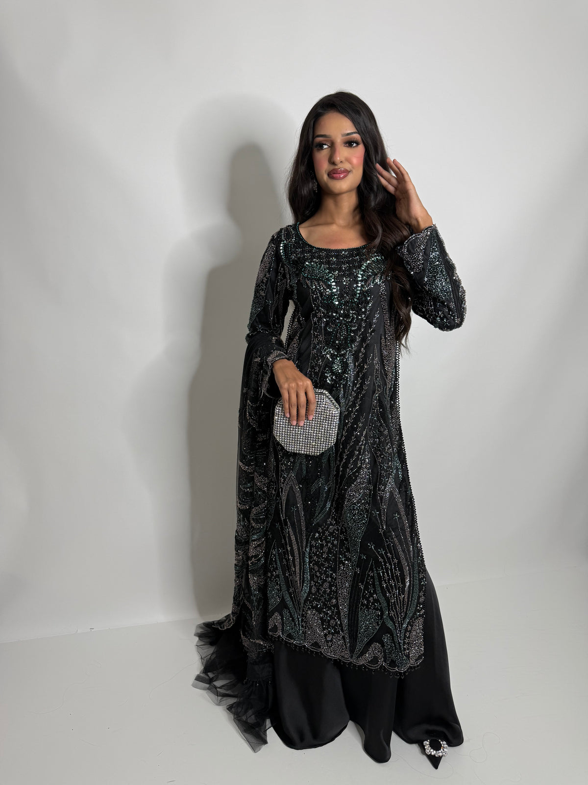 Amara Noir | Black Cutdana Embroidered Sharara Suit