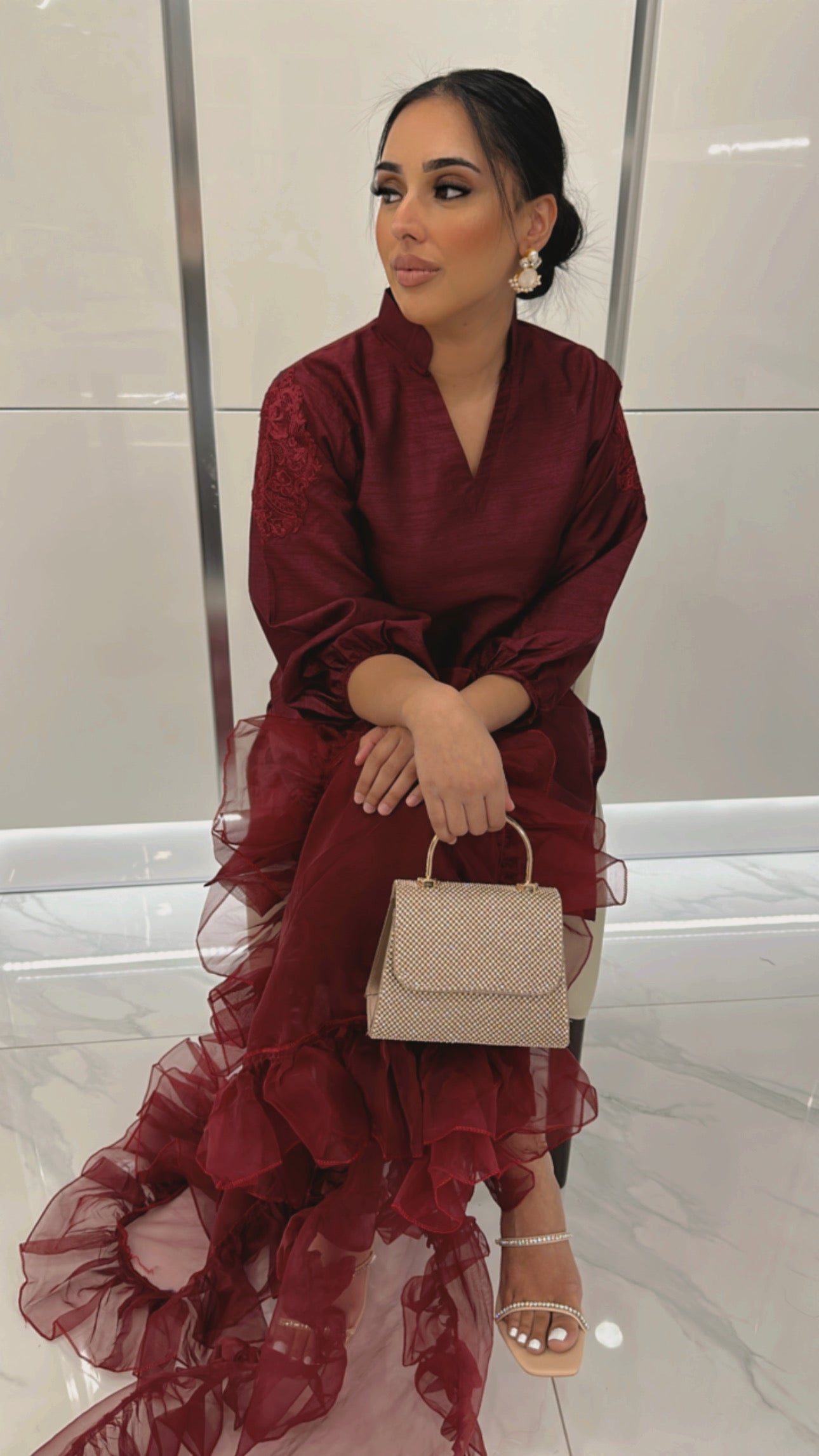 Wine red raw silk Pakistani outfit – Marzena