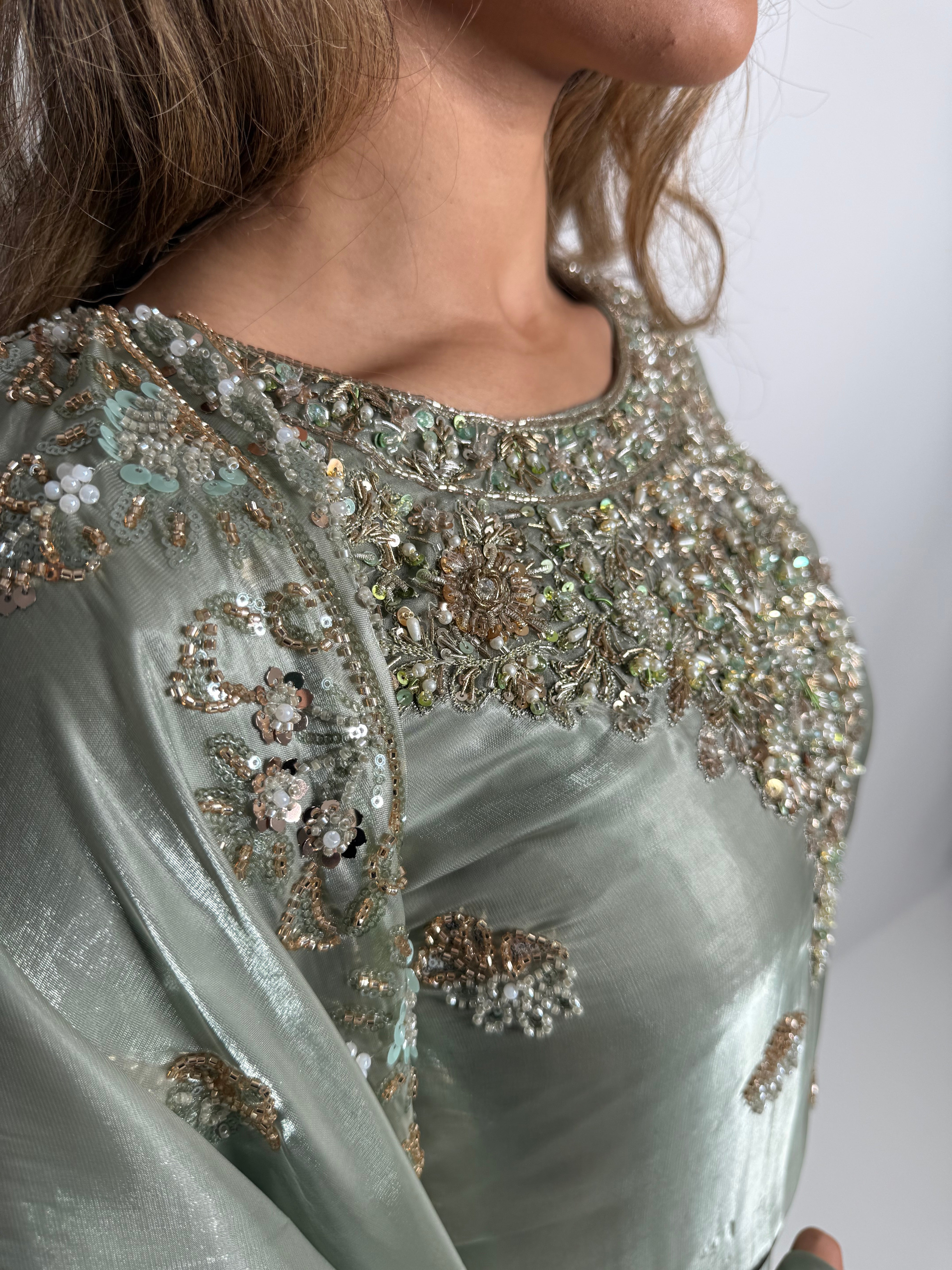 Sorelia Sage Silk Cutdana Embroidered Pakistani Suit