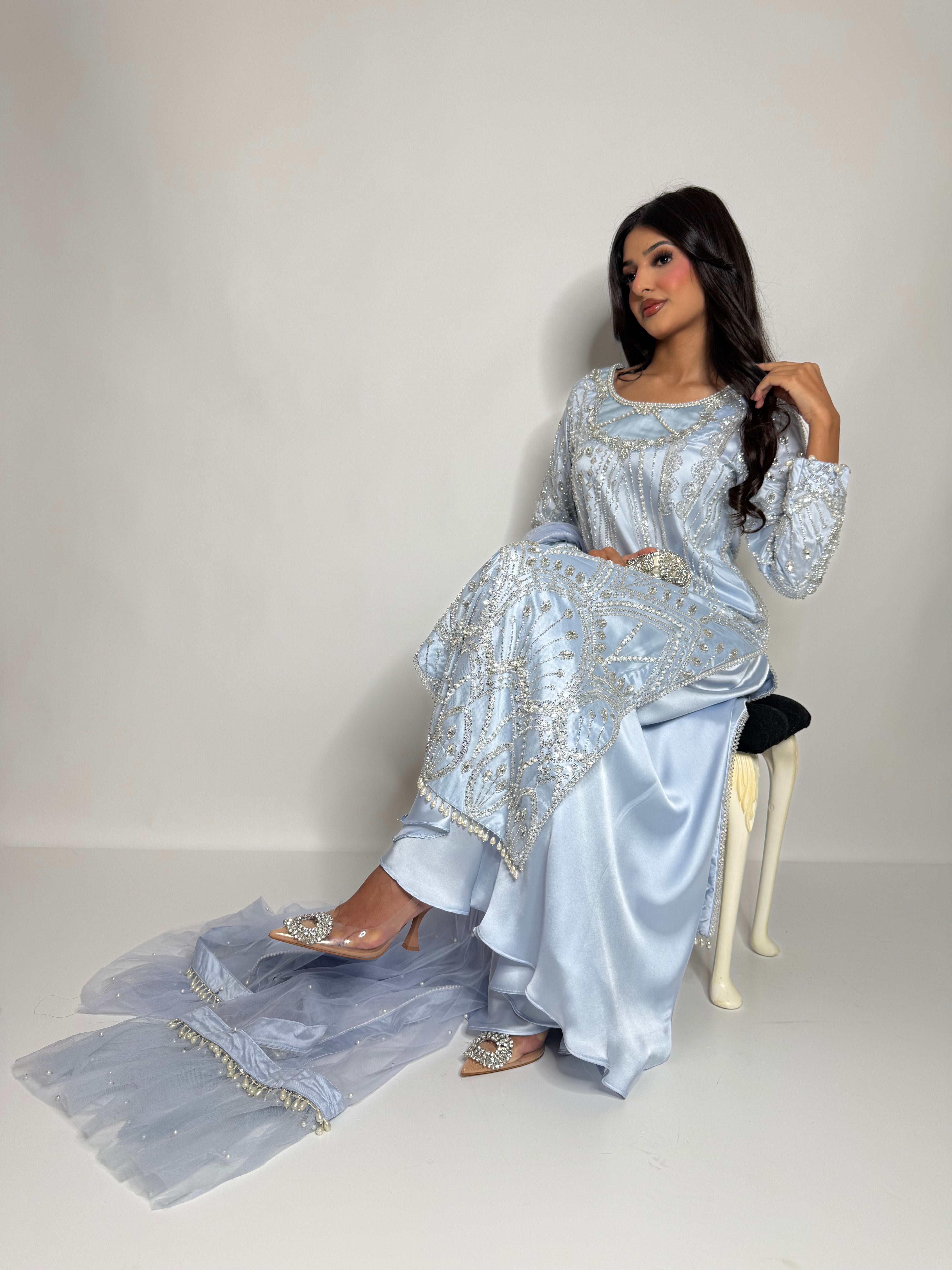 Powder Blue Cutdana Embroidered Sharara Suit UK | The Élodie