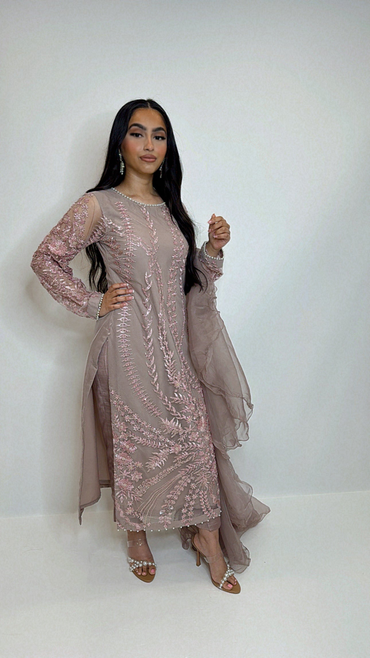 Iram – Mauve Pink Embroidered Three Piece Suit