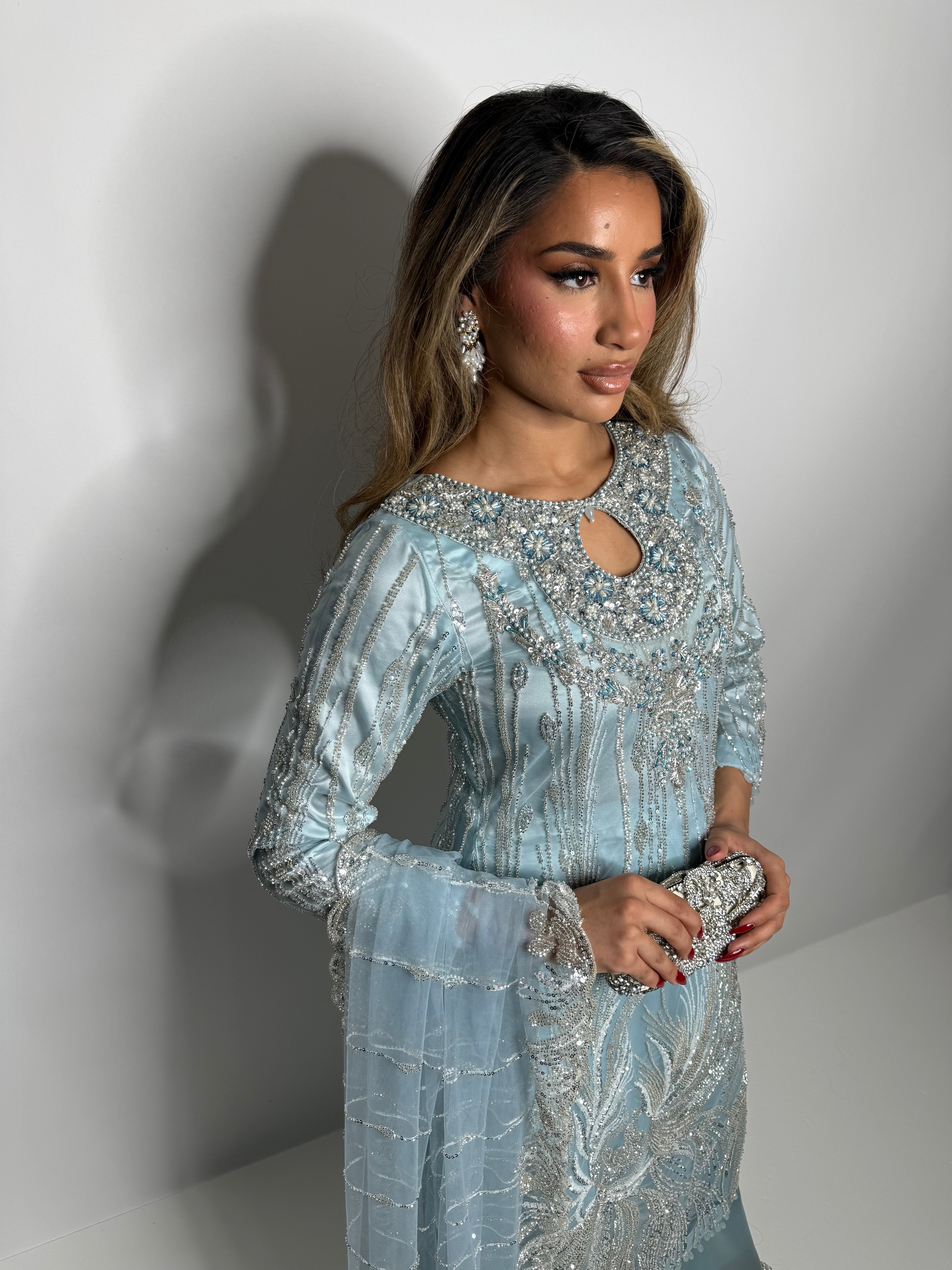 Cyrine Ice Blue Cutdana Sharara Suit