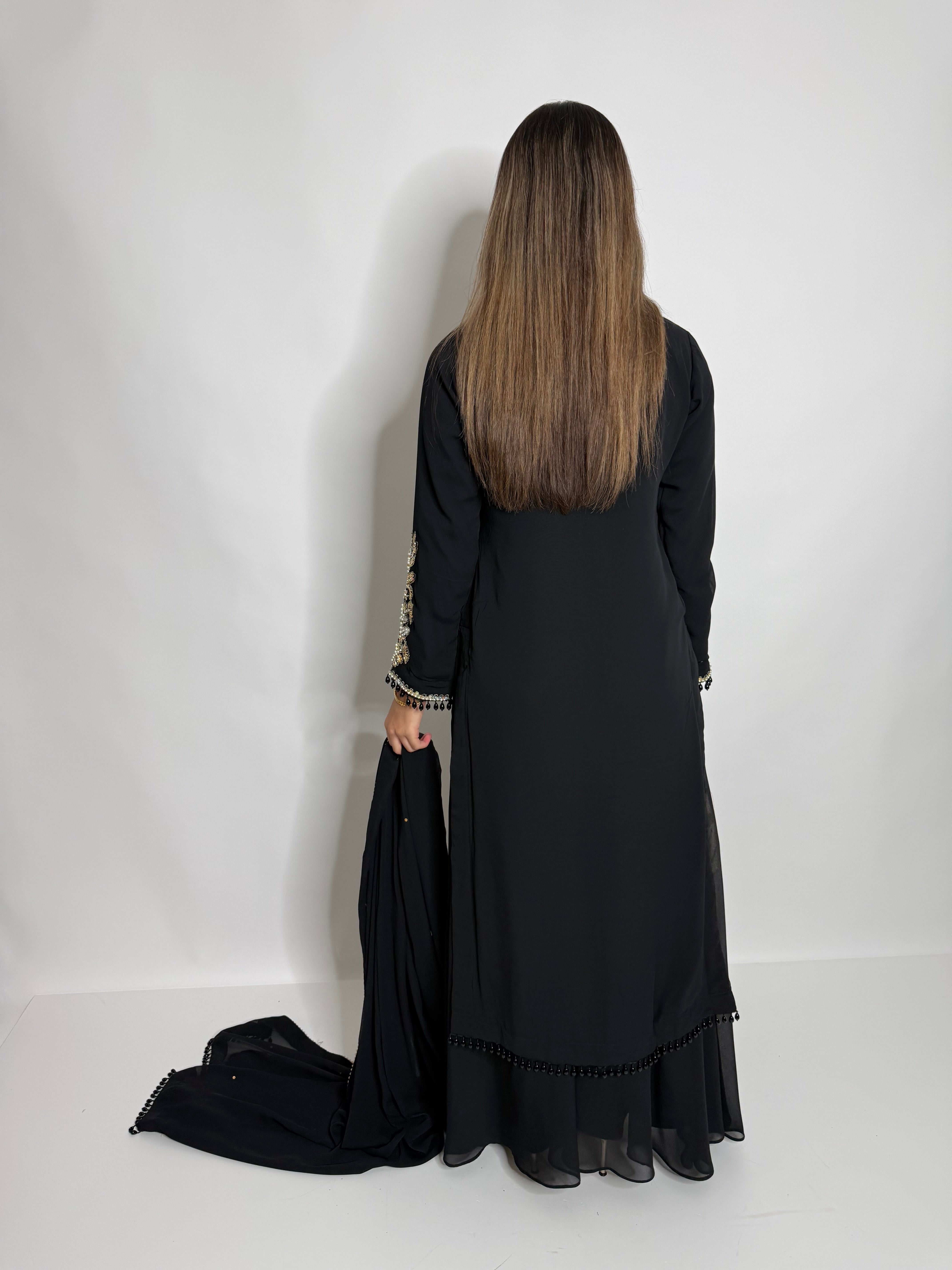 ZAIBUNNISA NOIR GEORGETTE SHARARA THREE-PIECE – PAKISTANI EID & WEDDING FORMAL