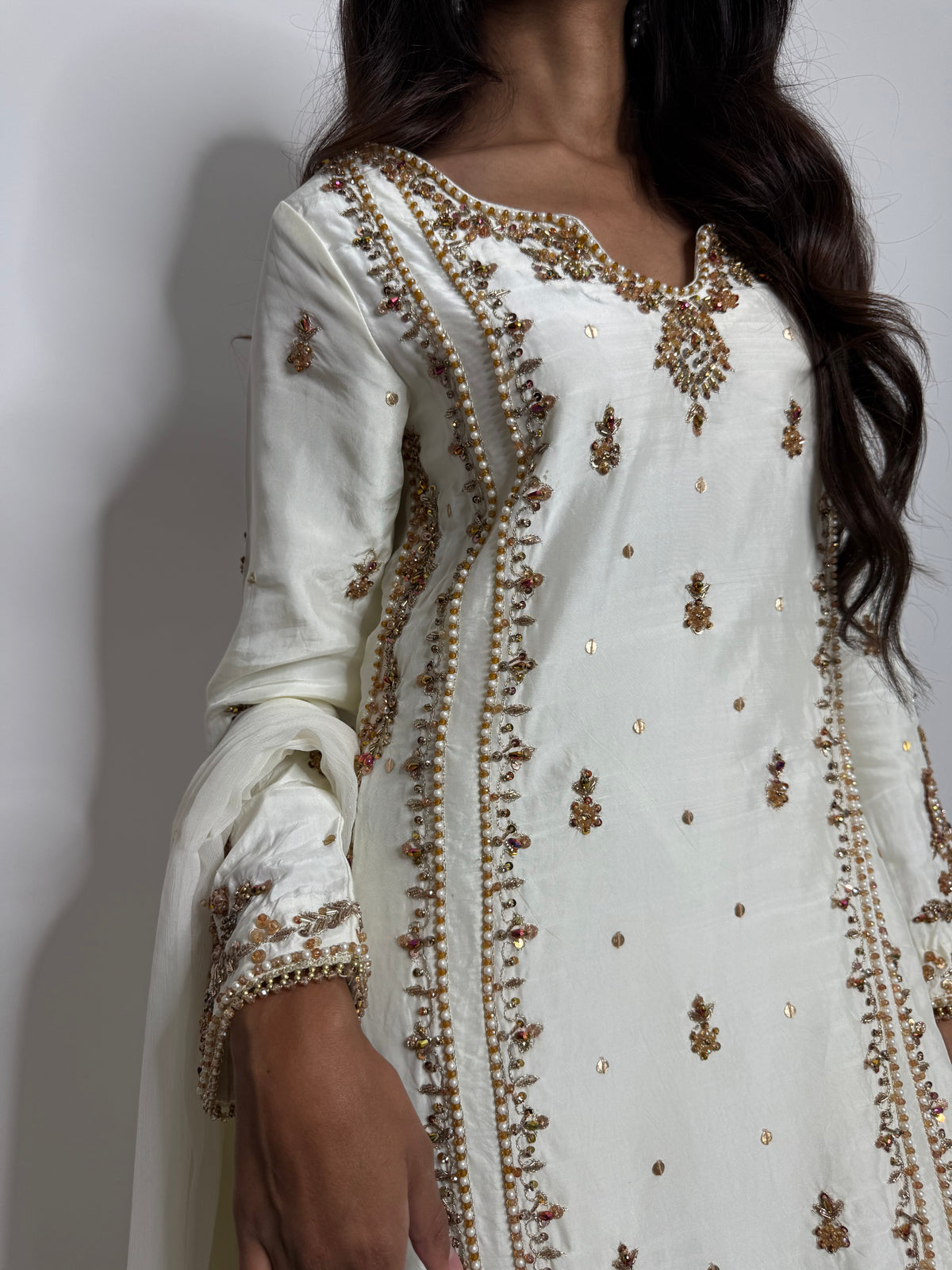 Valentina Ivory | Luxury Pakistani Hand Embroidered Silk 3 Piece Suit