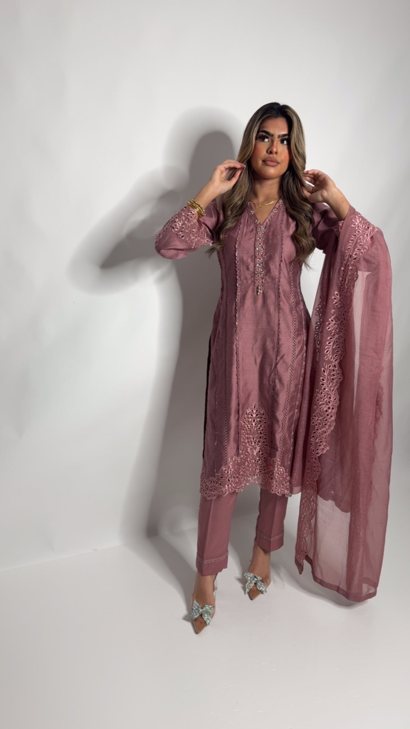 Rosayne Dusty Mauve Cutwork Embroidered Pakistani Suit