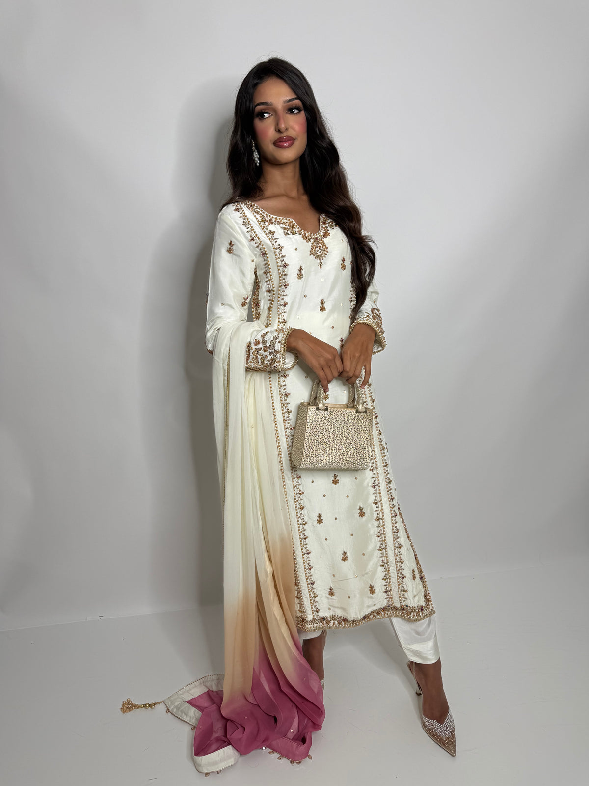Valentina Ivory | Luxury Pakistani Hand Embroidered Silk 3 Piece Suit