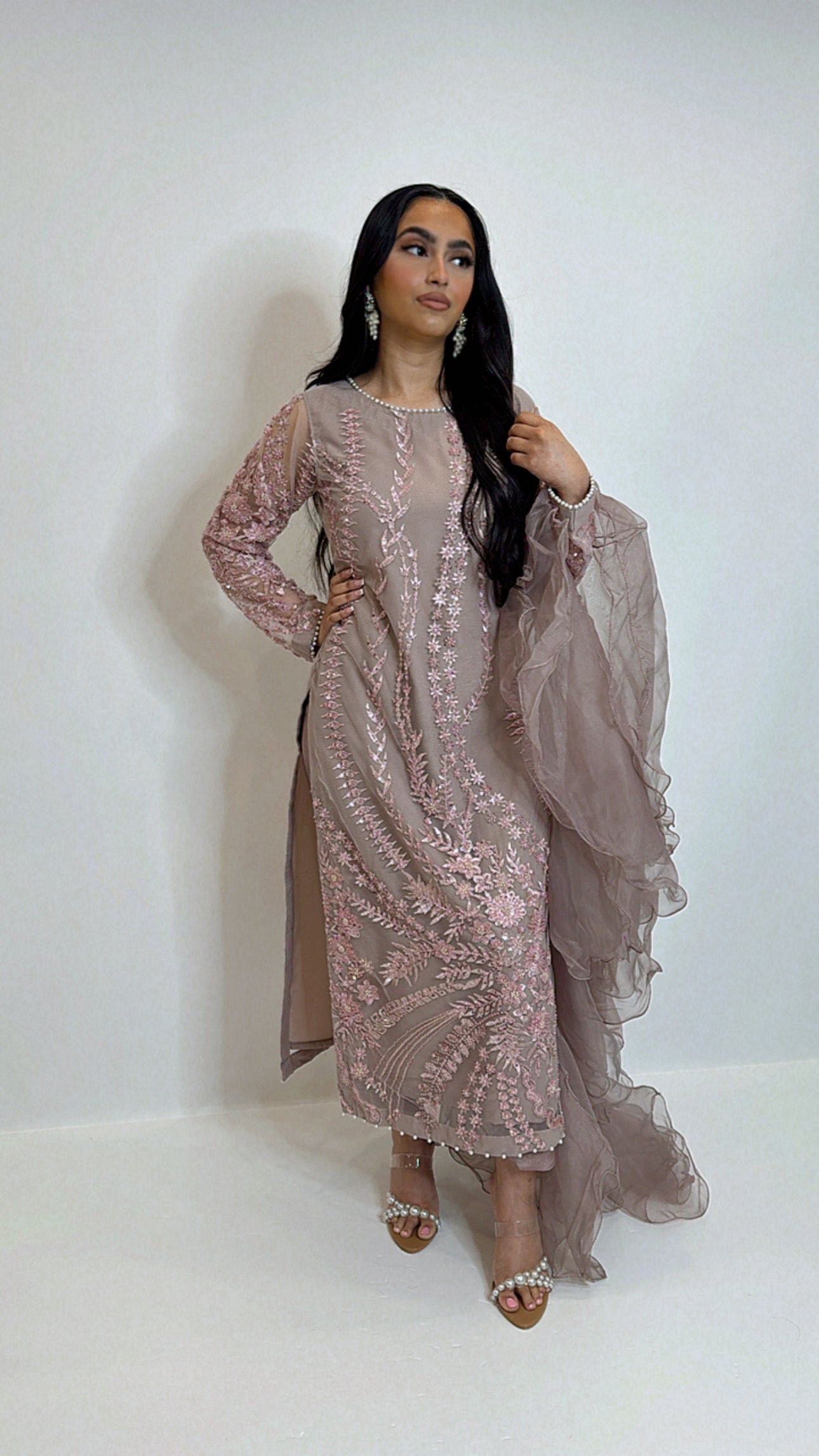 Iram – Mauve Pink Embroidered Three Piece Suit