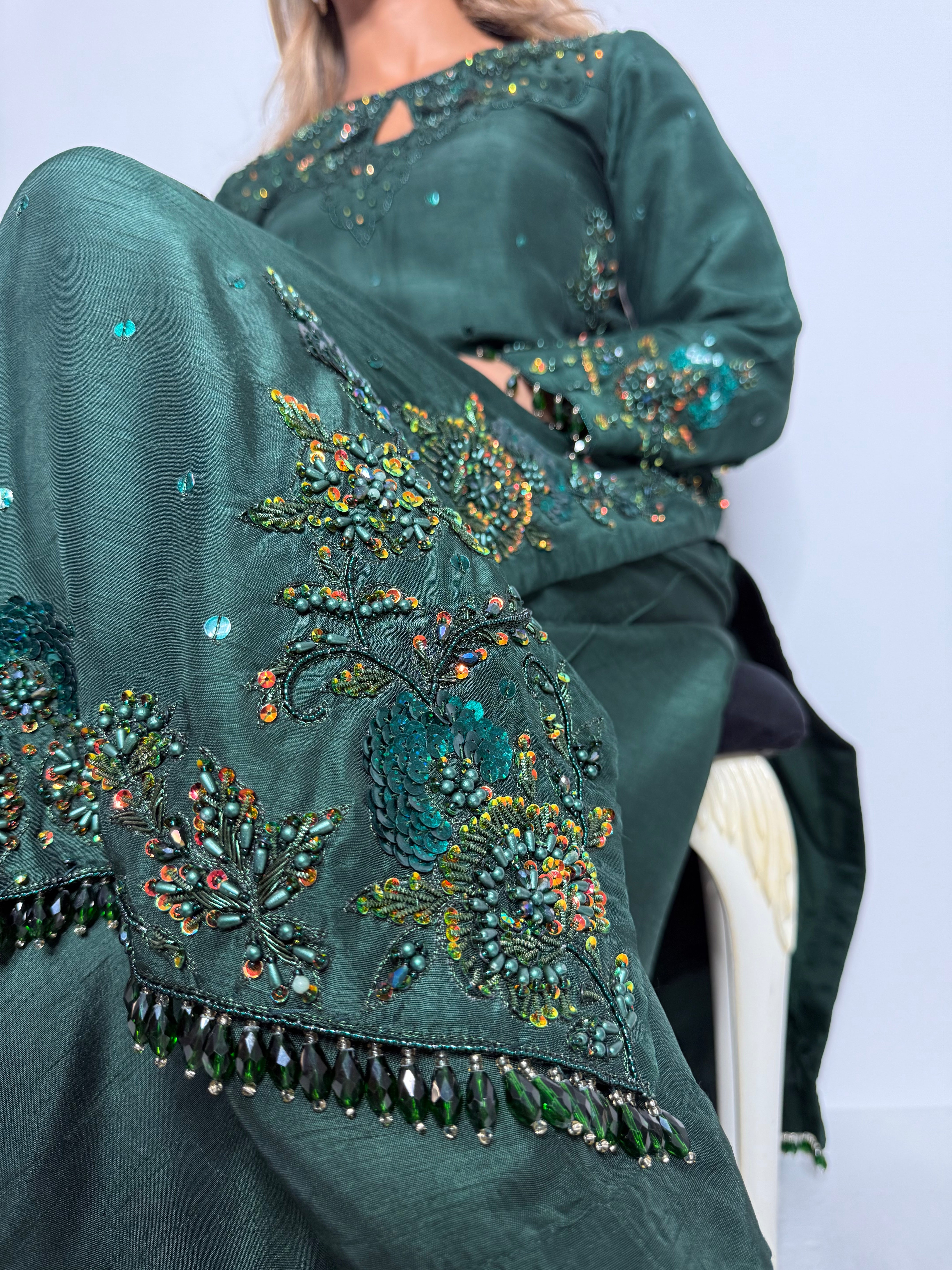 Calira Emerald Raw Silk Three-Piece