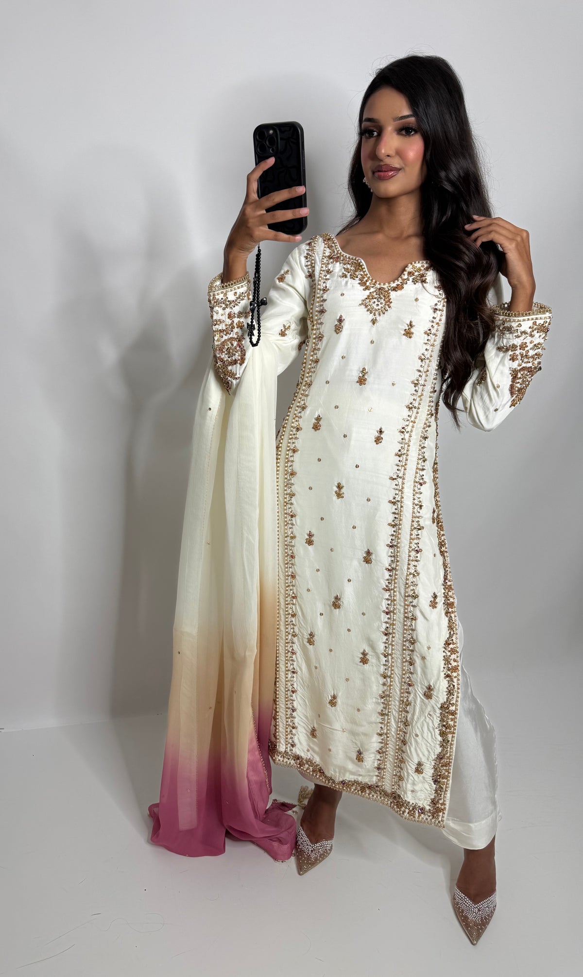Valentina Ivory | Luxury Pakistani Hand Embroidered Silk 3 Piece Suit
