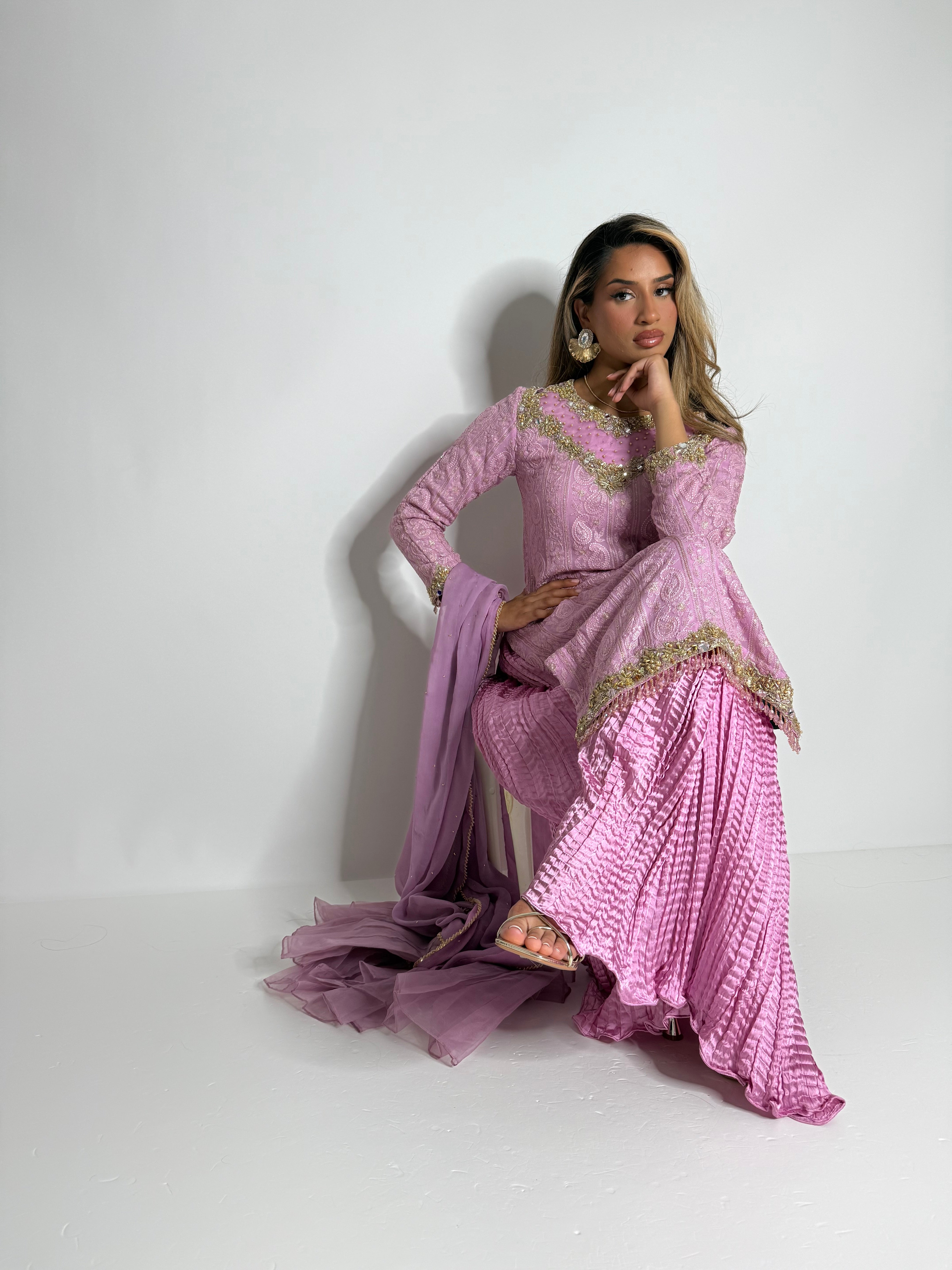 Samaira Blush Chicken-Kari Chiffon Three-Piece