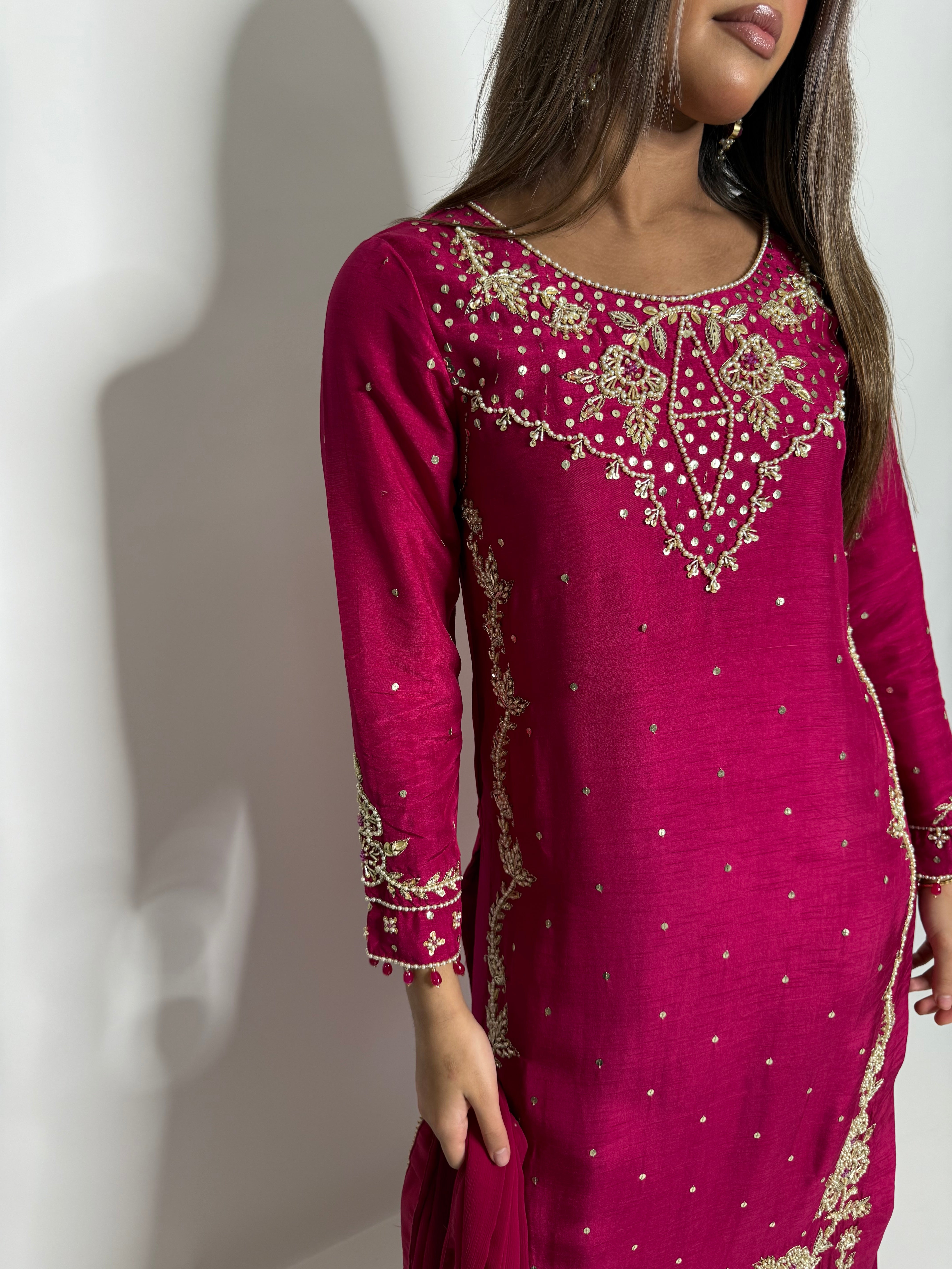 Hot Pink Raw Silk Three Piece Suit UK | The Celestine