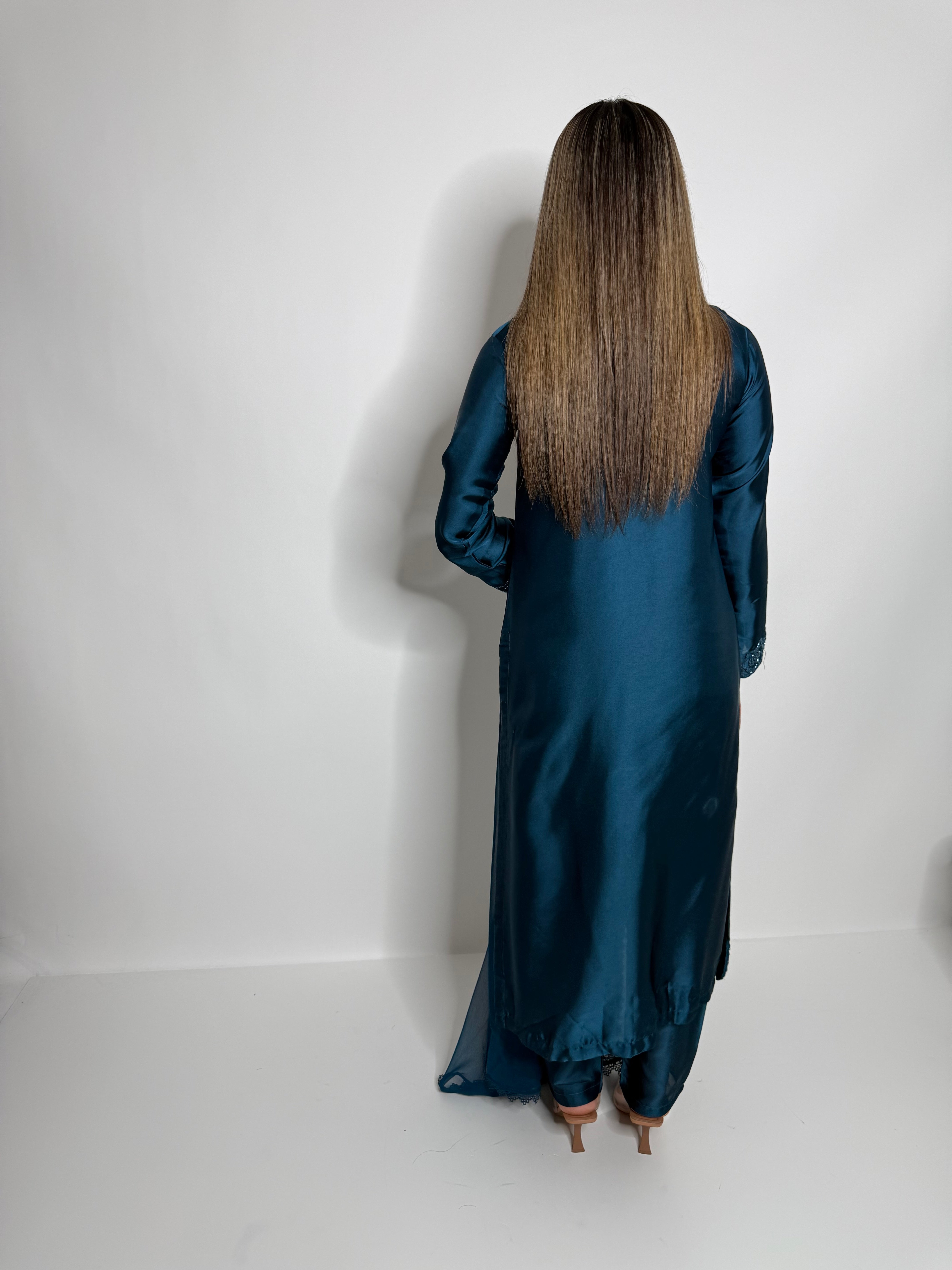back of silk Pakistani outfit