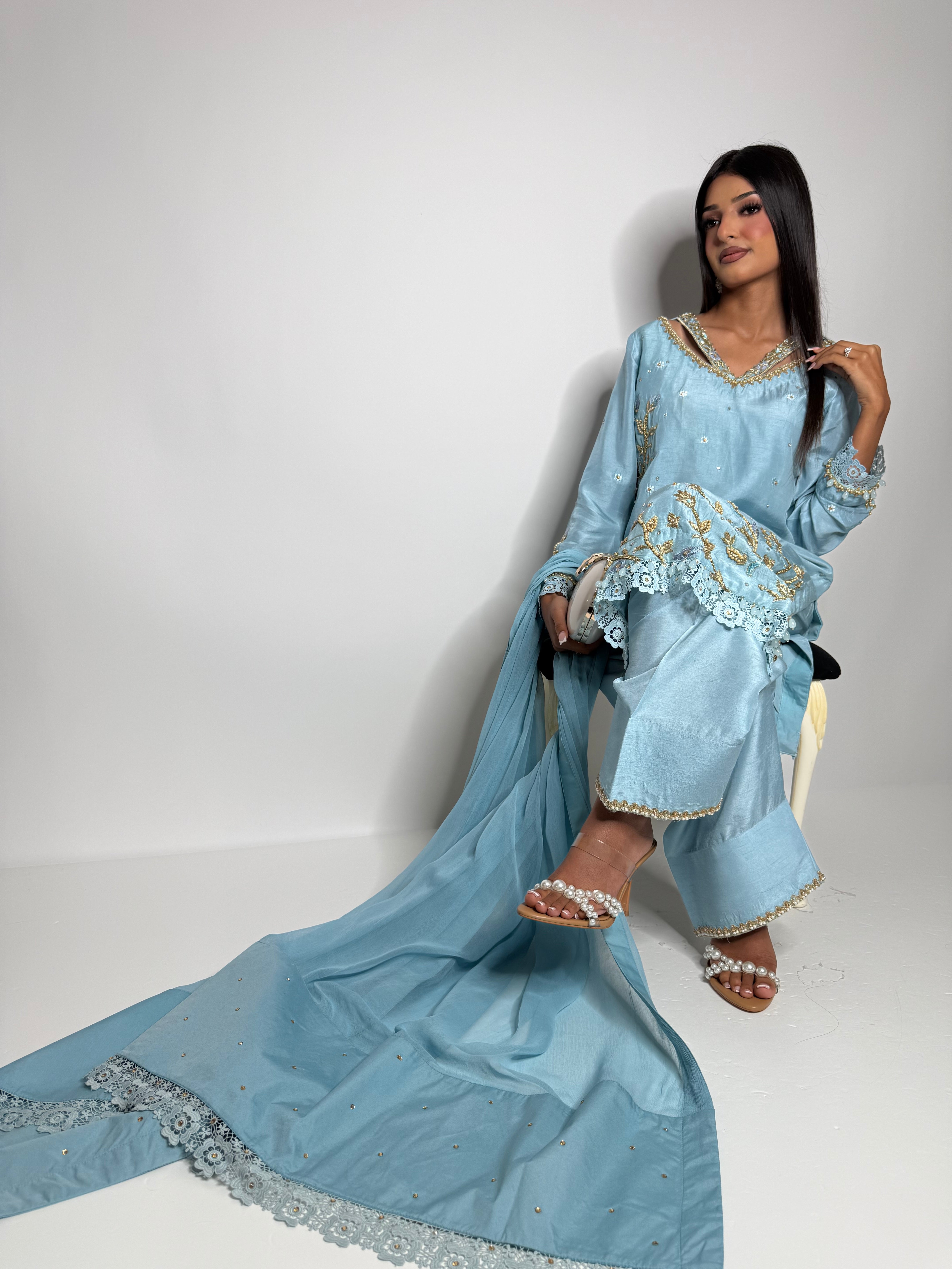 Selena – Powder Blue Embroidered Suit | Pakistani Wedding & Eid Outfit
