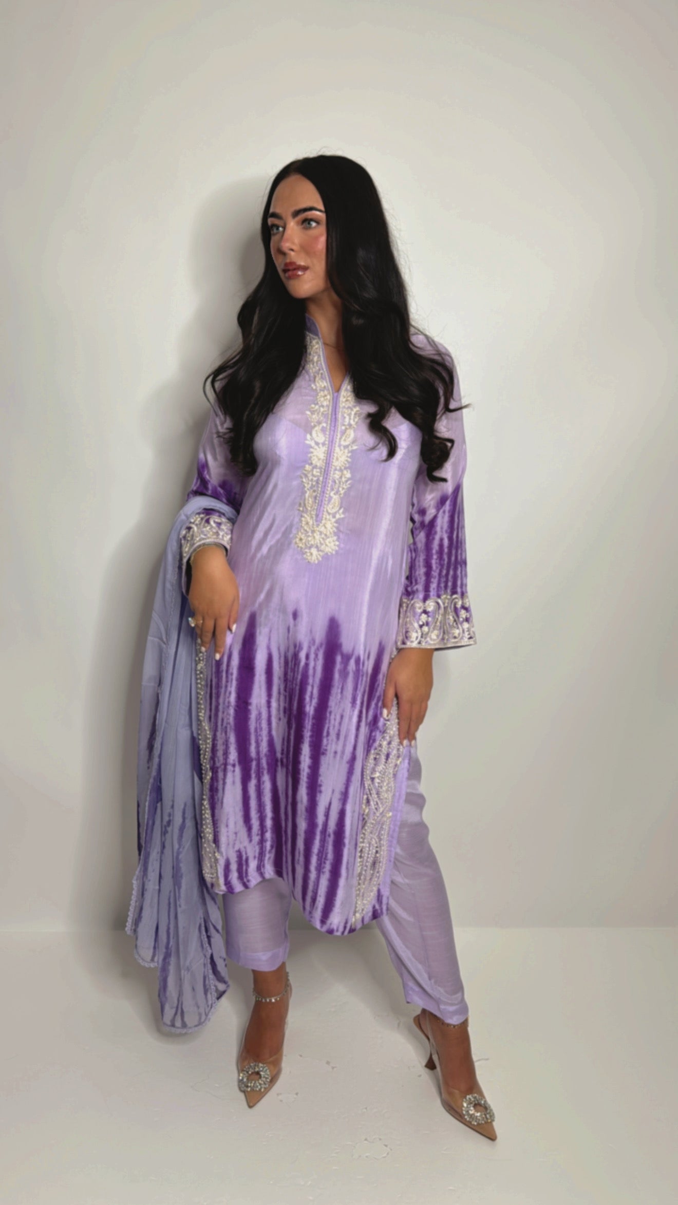 Soft lilac silk embroidered Pakistani suit — Ameliyana Boutique