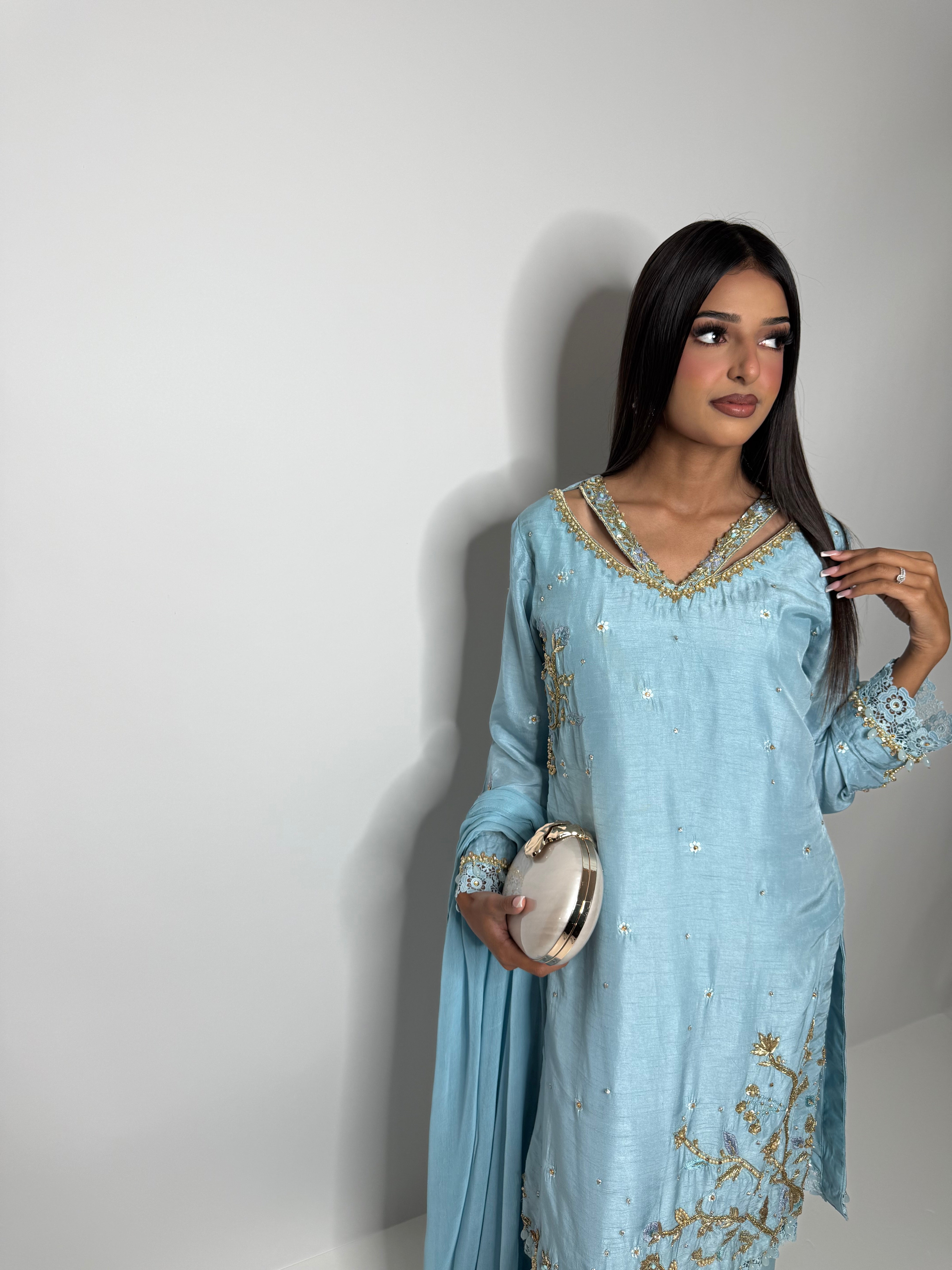 Selena – Powder Blue Embroidered Suit | Pakistani Wedding & Eid Outfit