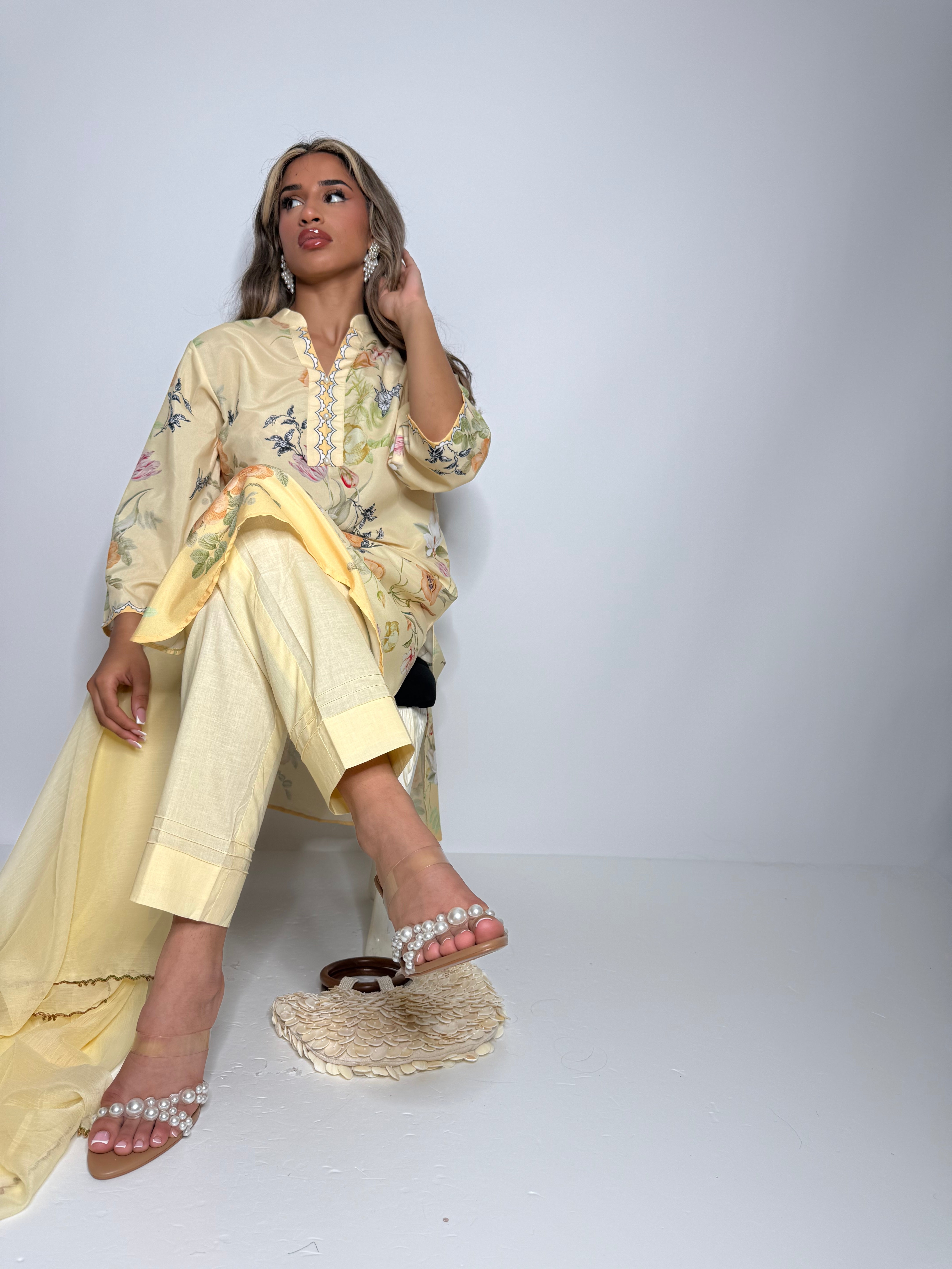 Lemon Blossom Lawn Ensemble by Sana Safinaz