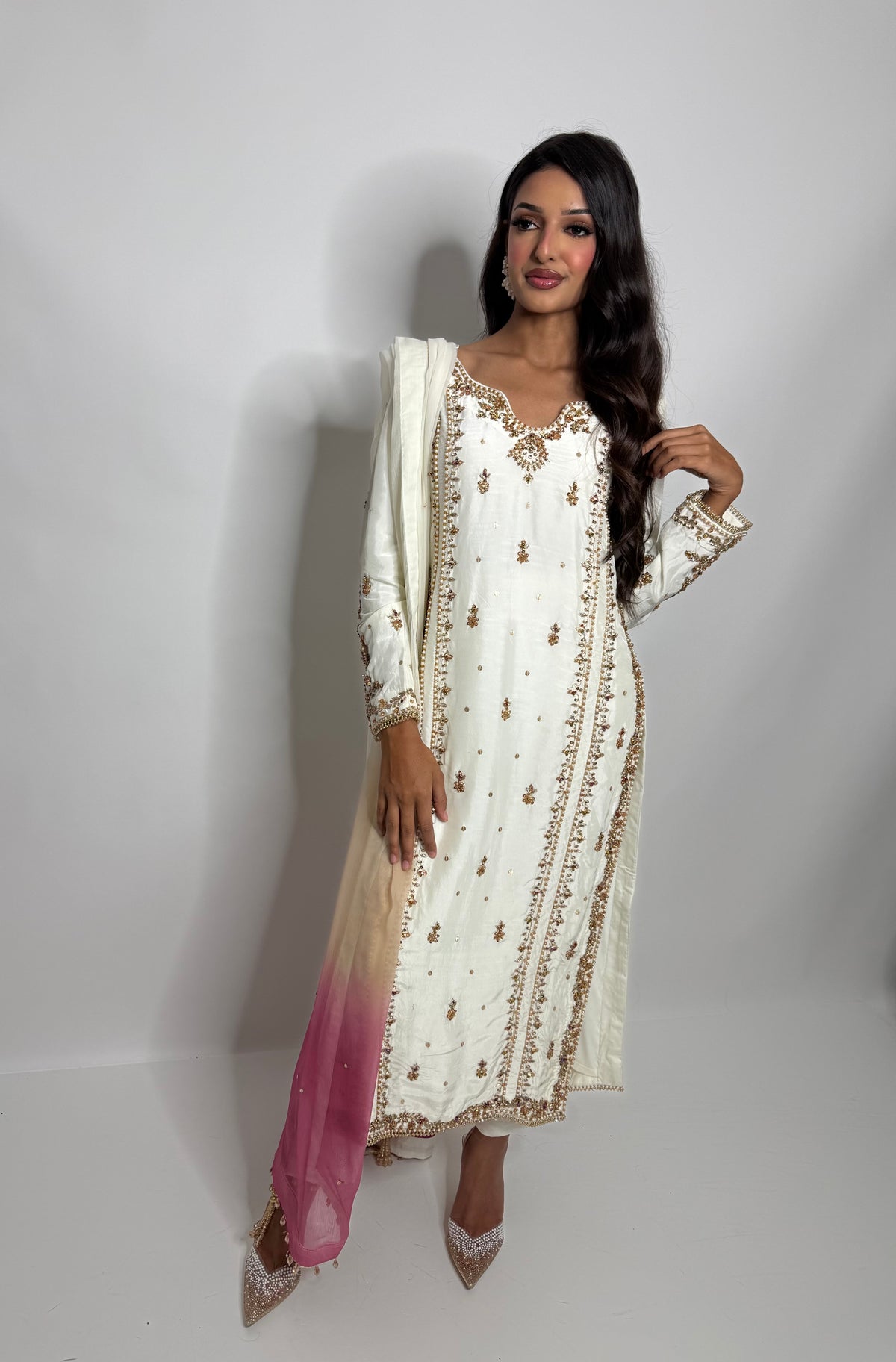 Valentina Ivory | Luxury Pakistani Hand Embroidered Silk 3 Piece Suit