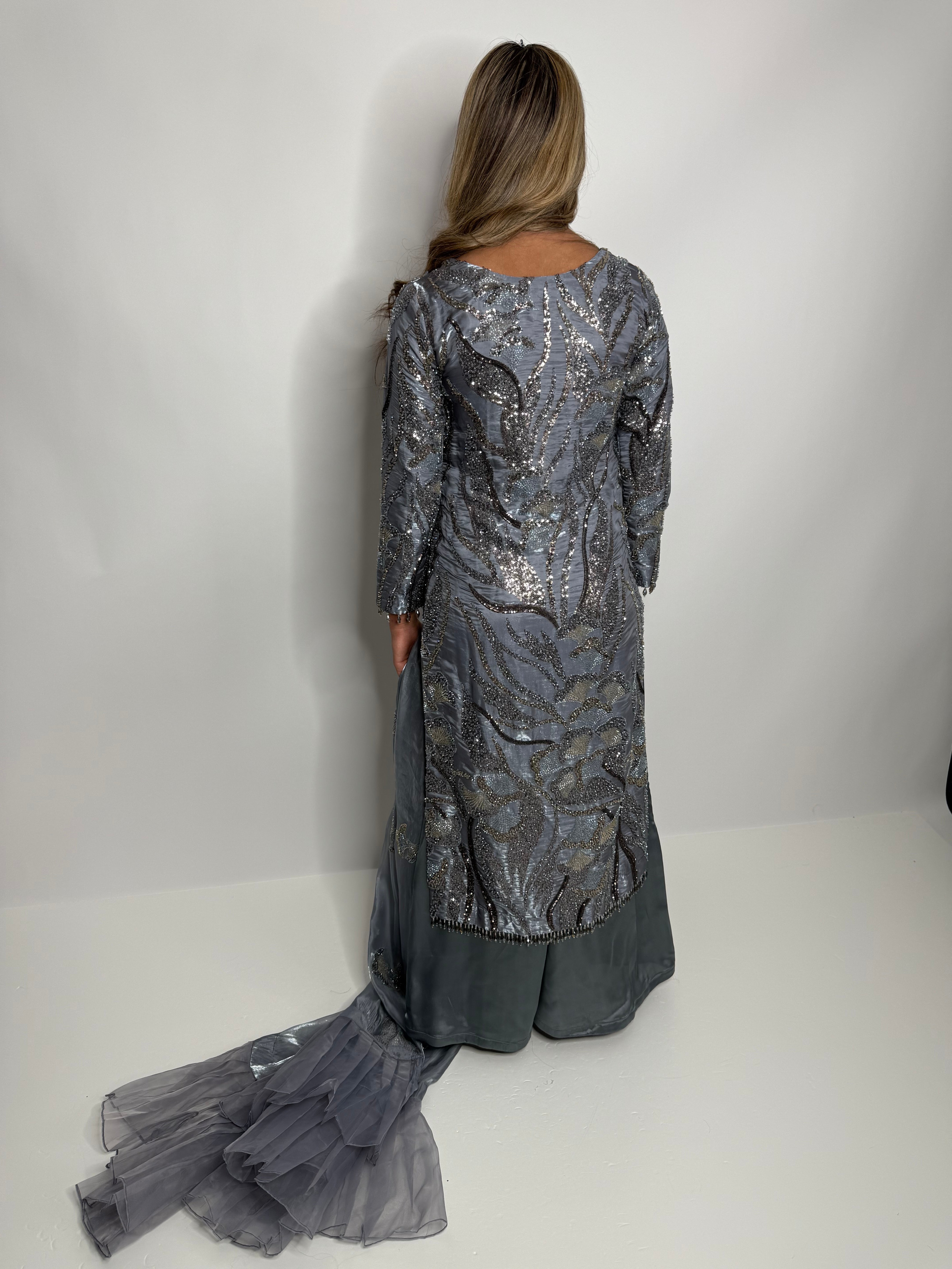 Selara Silver Grey Embroidered Silk Pakistani Suit