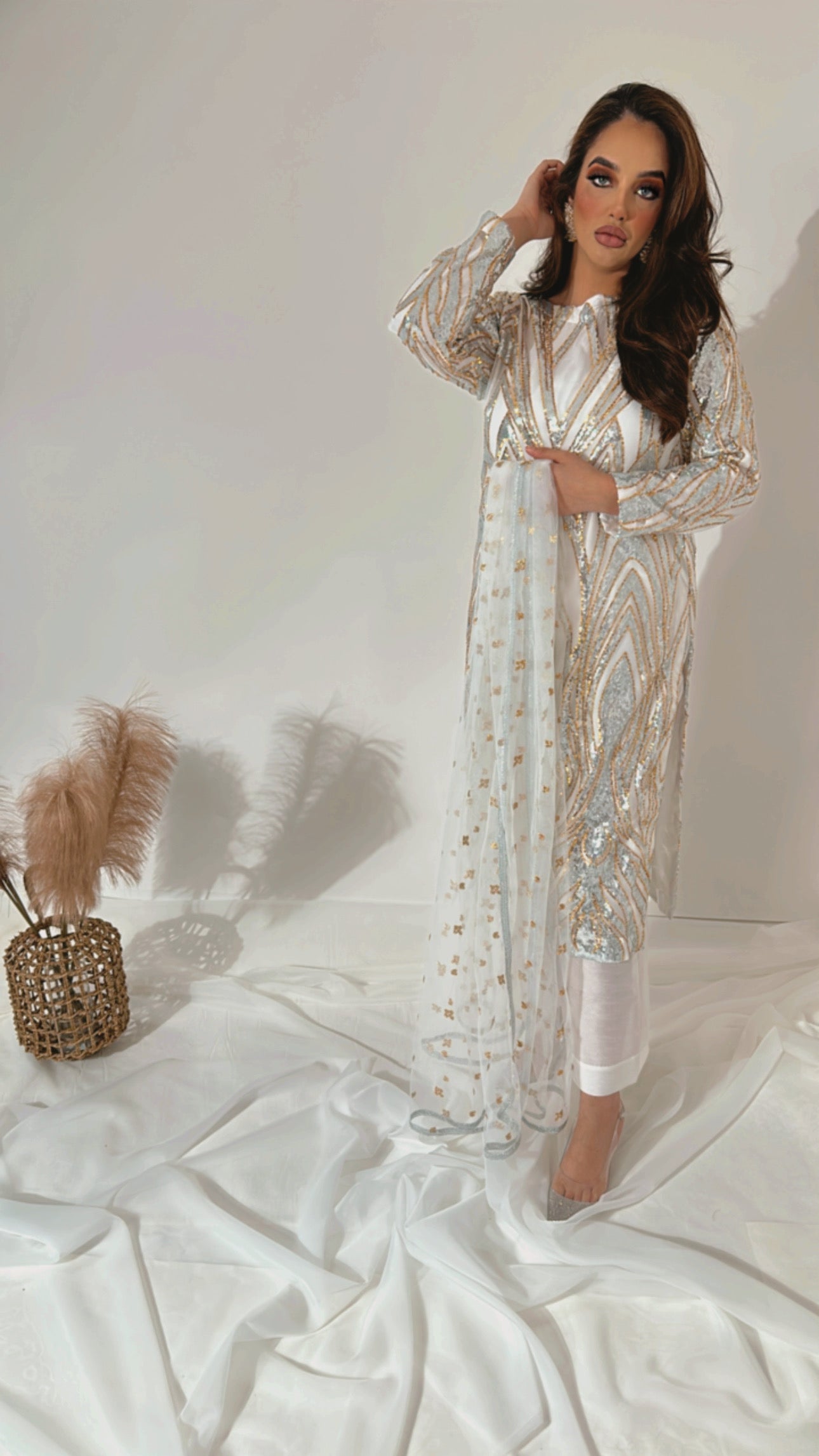 Dina Sequins – Silver & Gold Embellished Three Piece Set