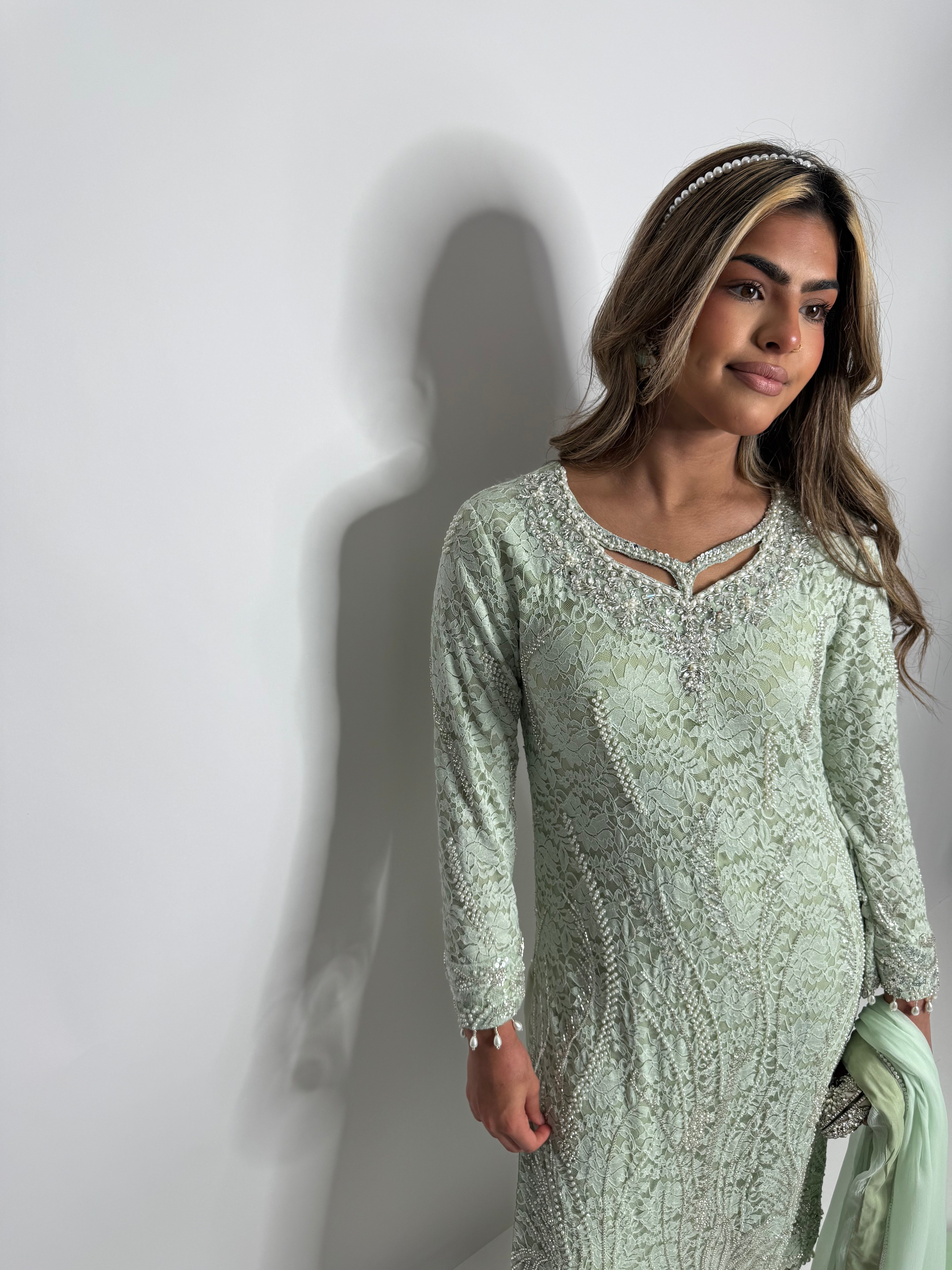Lyara Mint Crochet-Net Embroidered Pakistani Suit