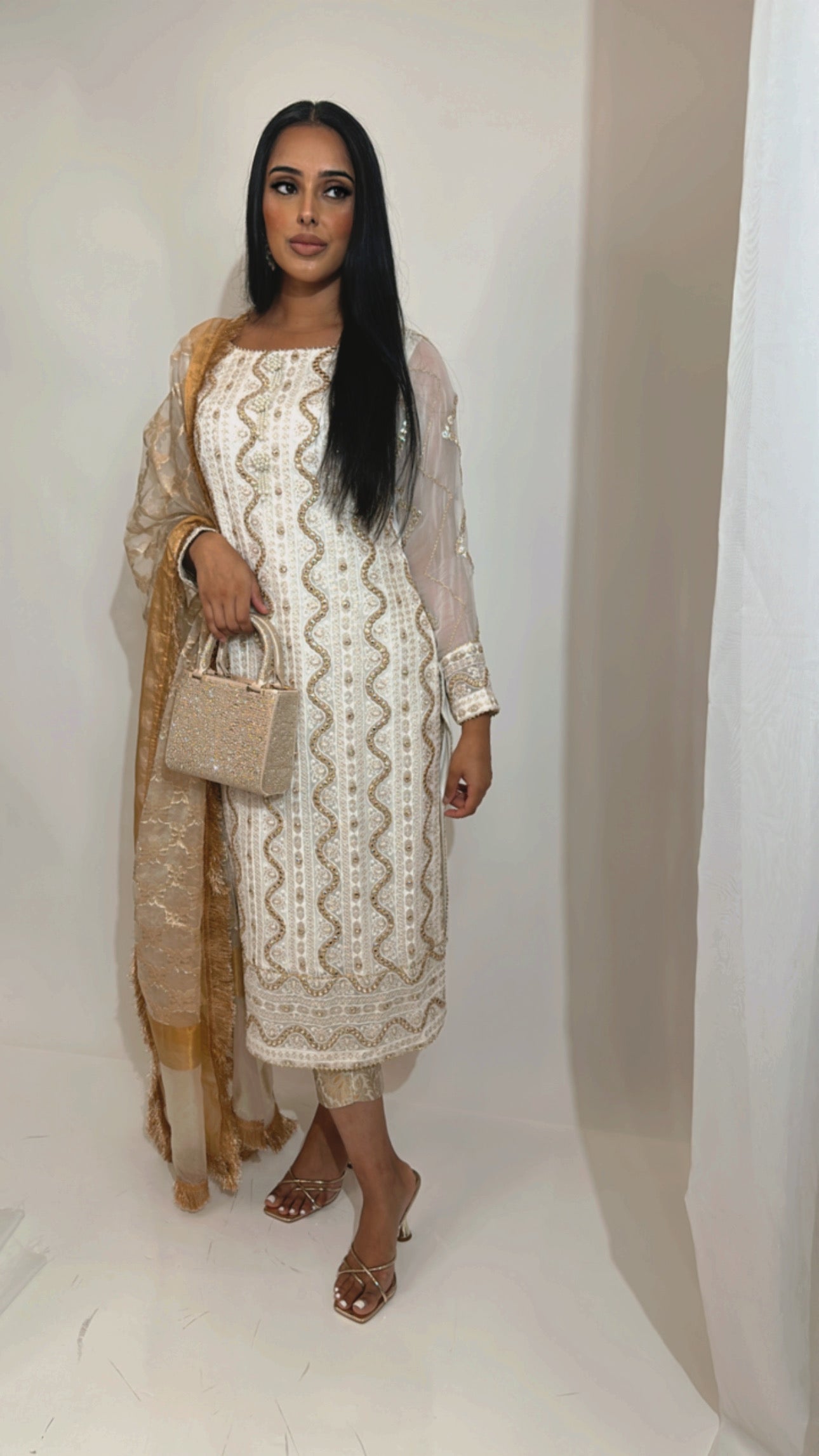 Vienna Ivory Gold Embroidered Nikkah Pakistani Suit