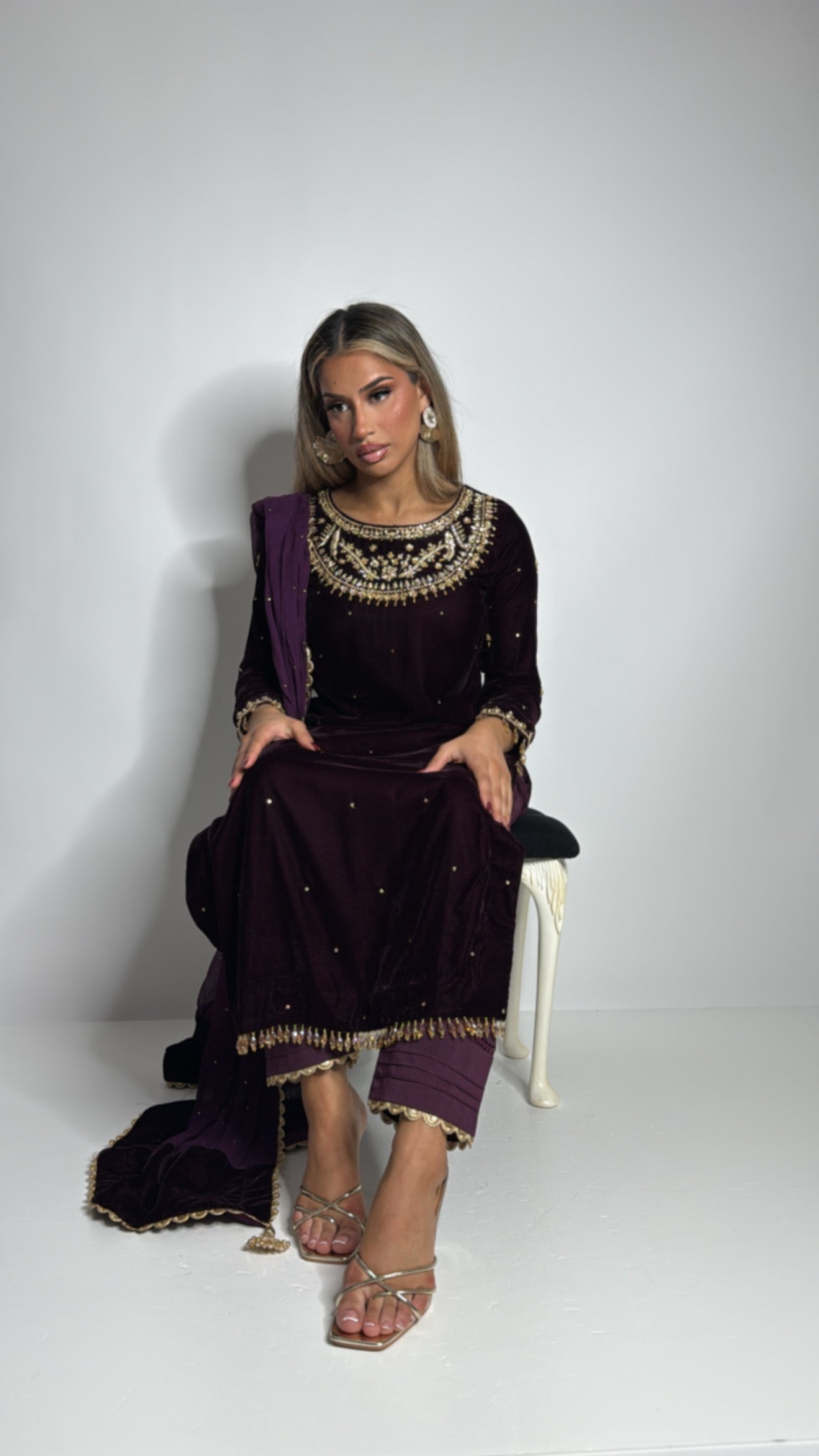 Orlena Plum Micro Velvet Pakistani Suit