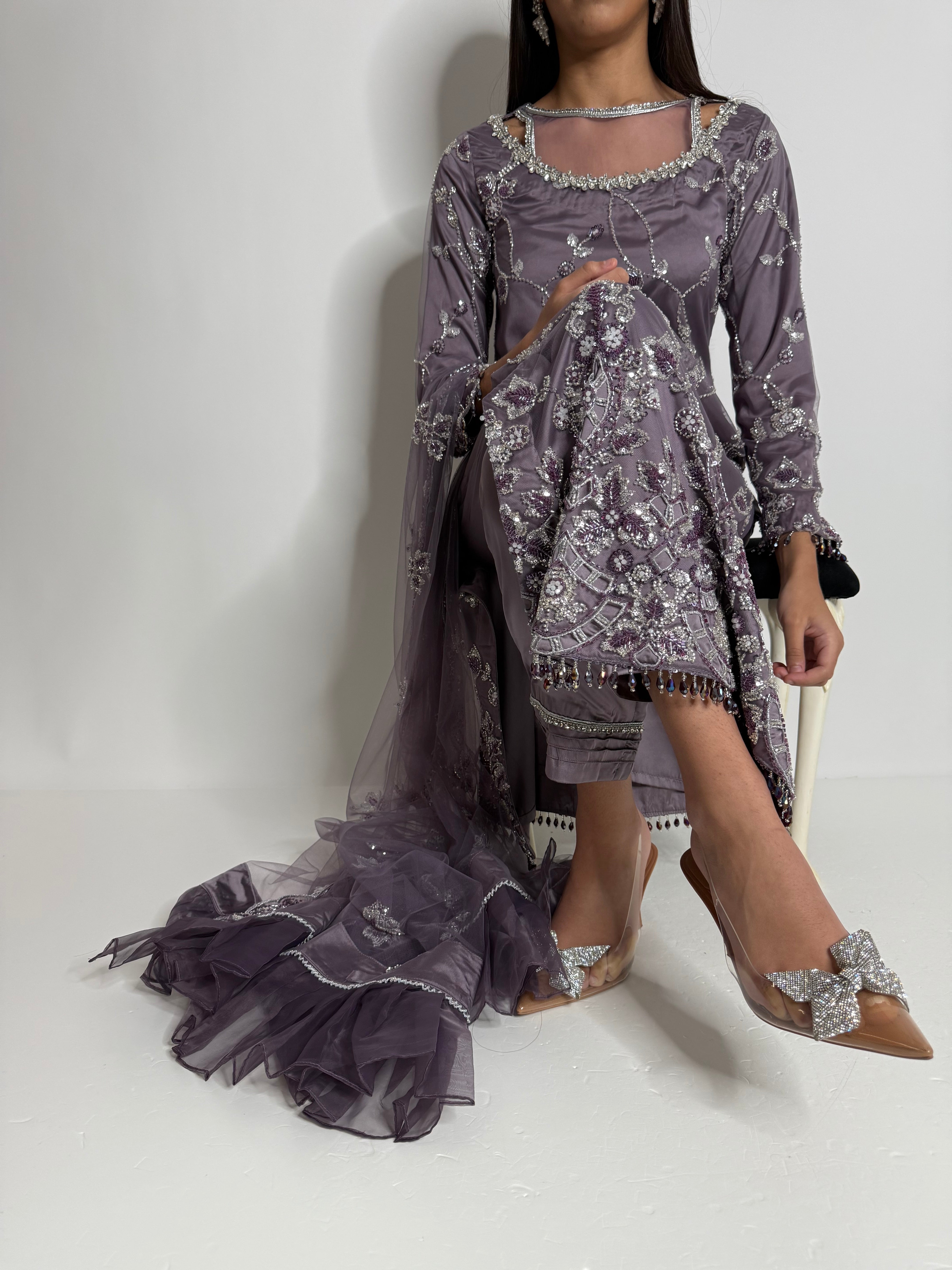 Elantra Lilac Cutdana Embroidered Pakistani Suit