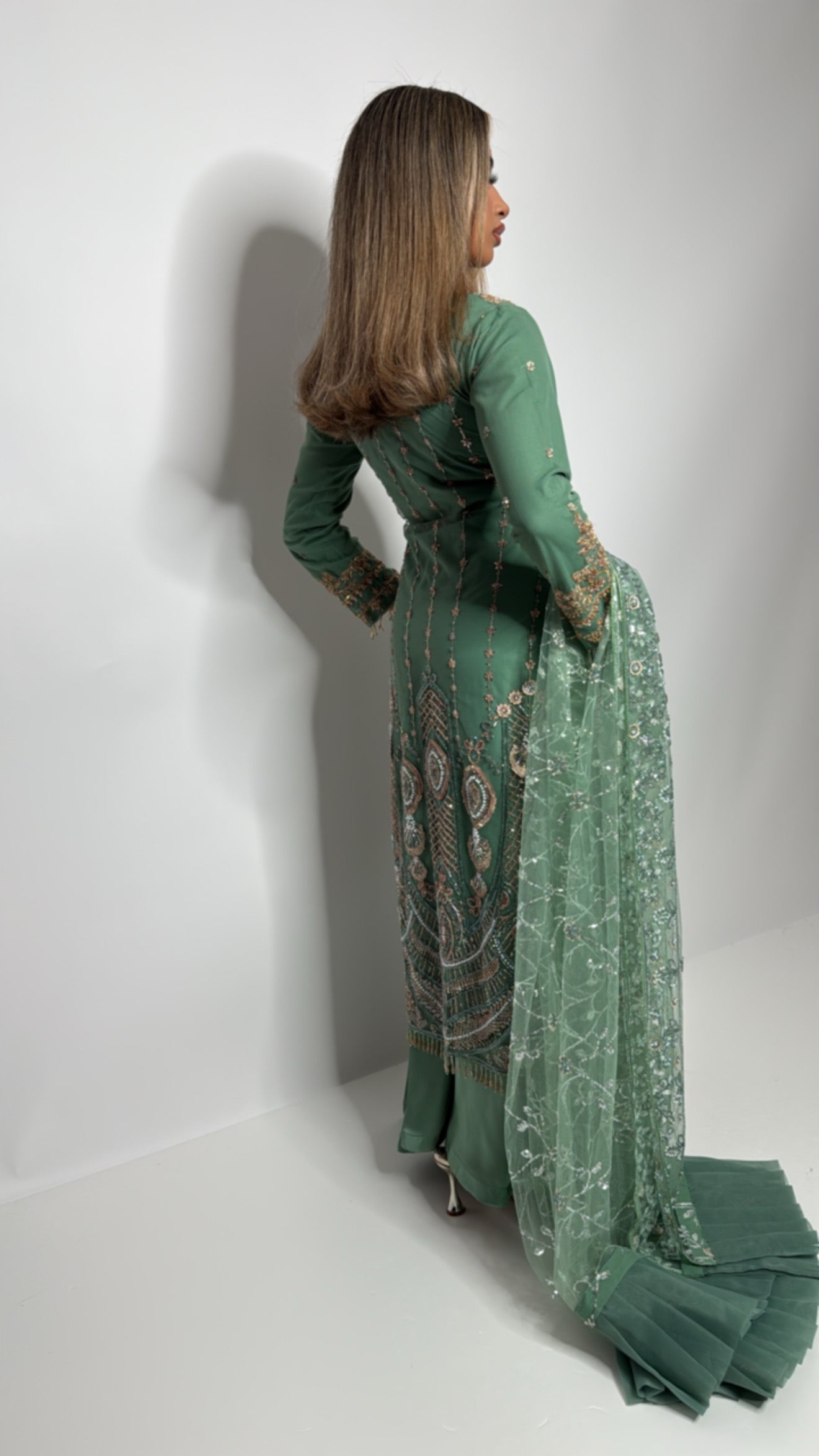 Kensington Sage Cutdana Handworked Pakistani Suit