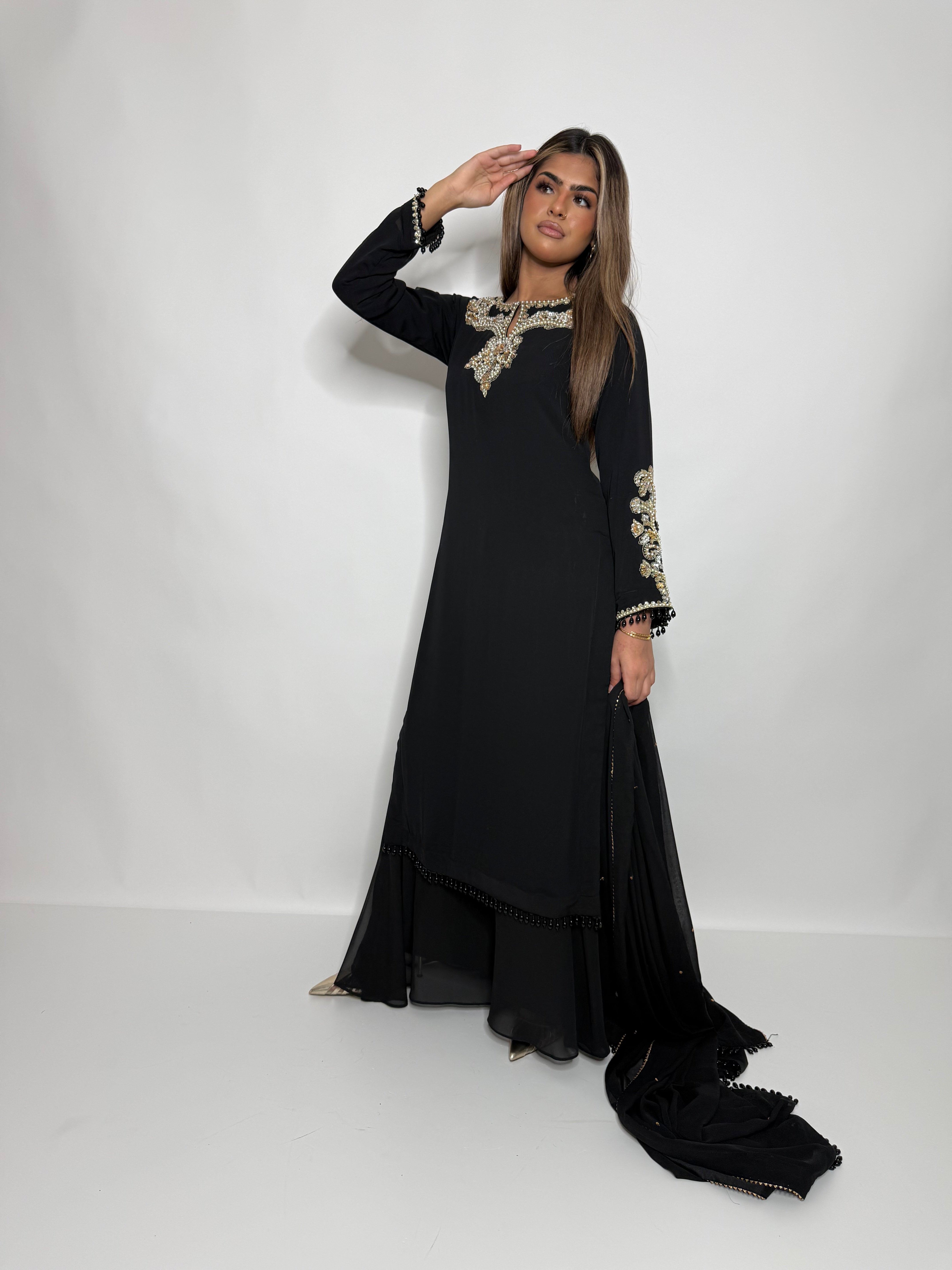 ZAIBUNNISA NOIR GEORGETTE SHARARA THREE-PIECE – PAKISTANI EID & WEDDING FORMAL