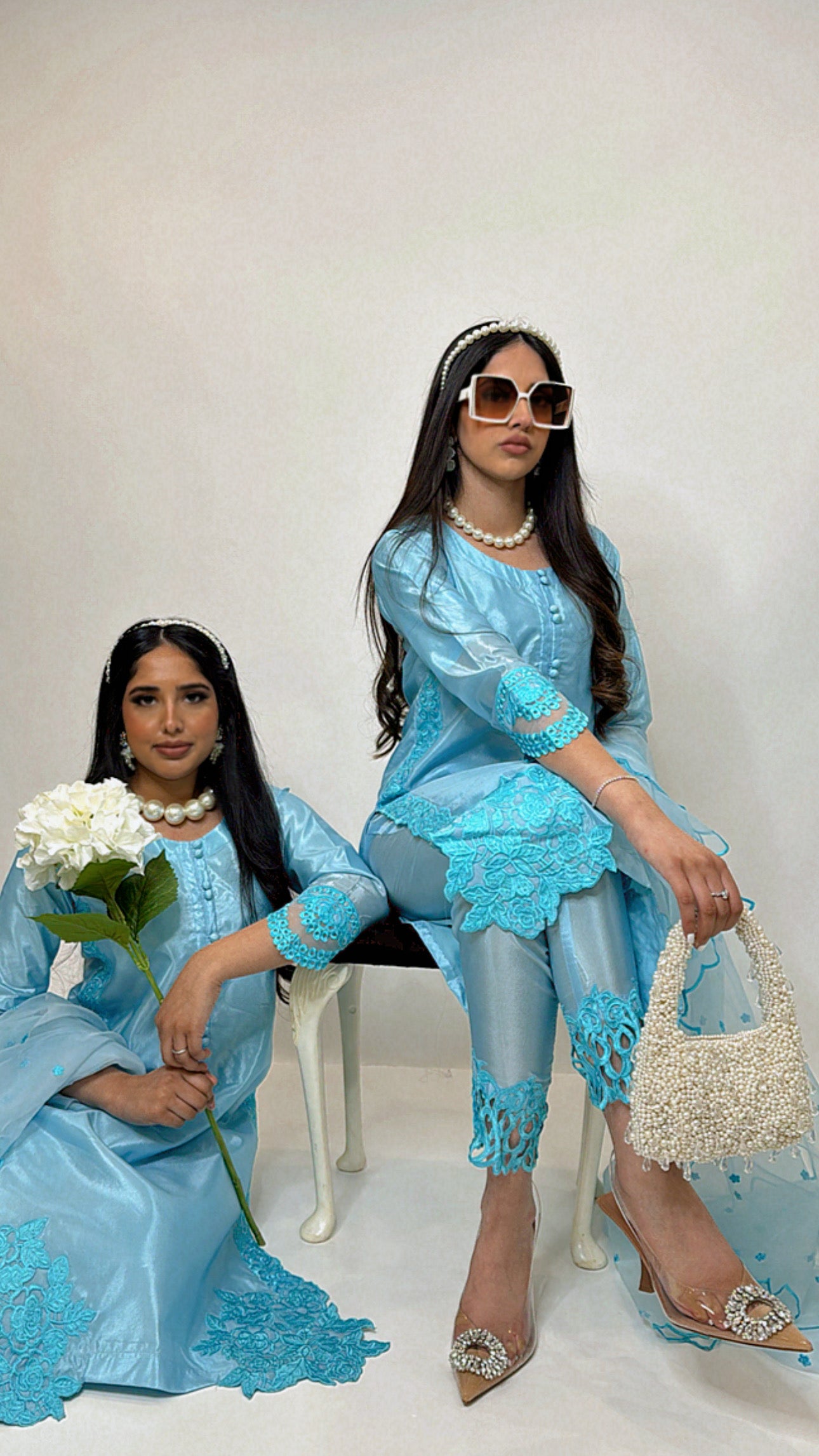 Kattan silk outfit with shirt, trousers and organza dupatta