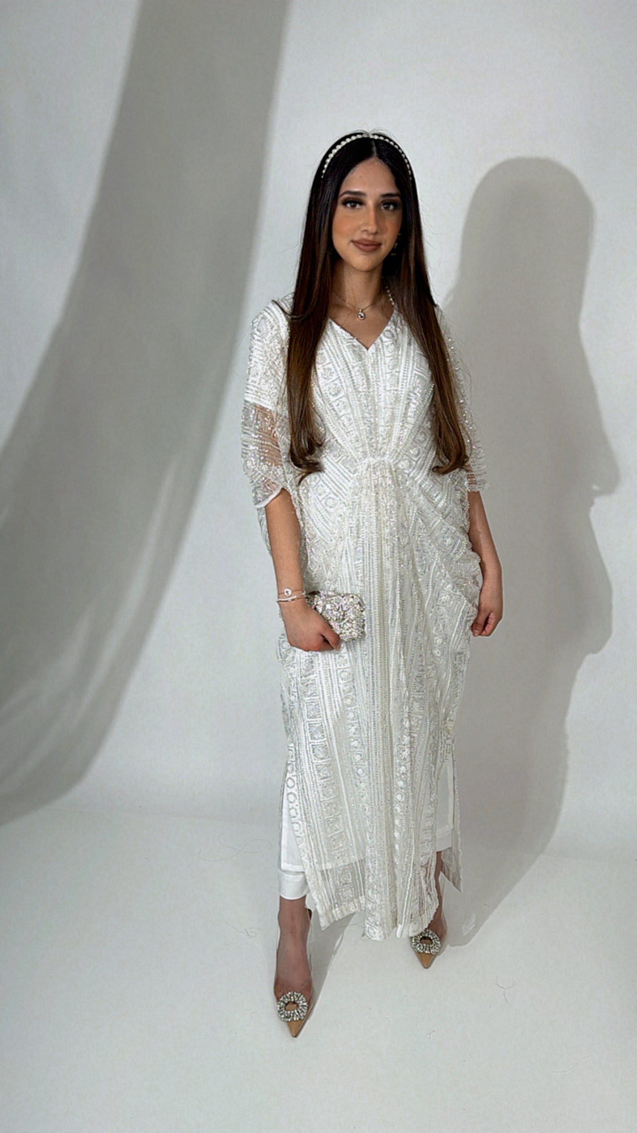 Pearl and sequin kaftan with matching trousers