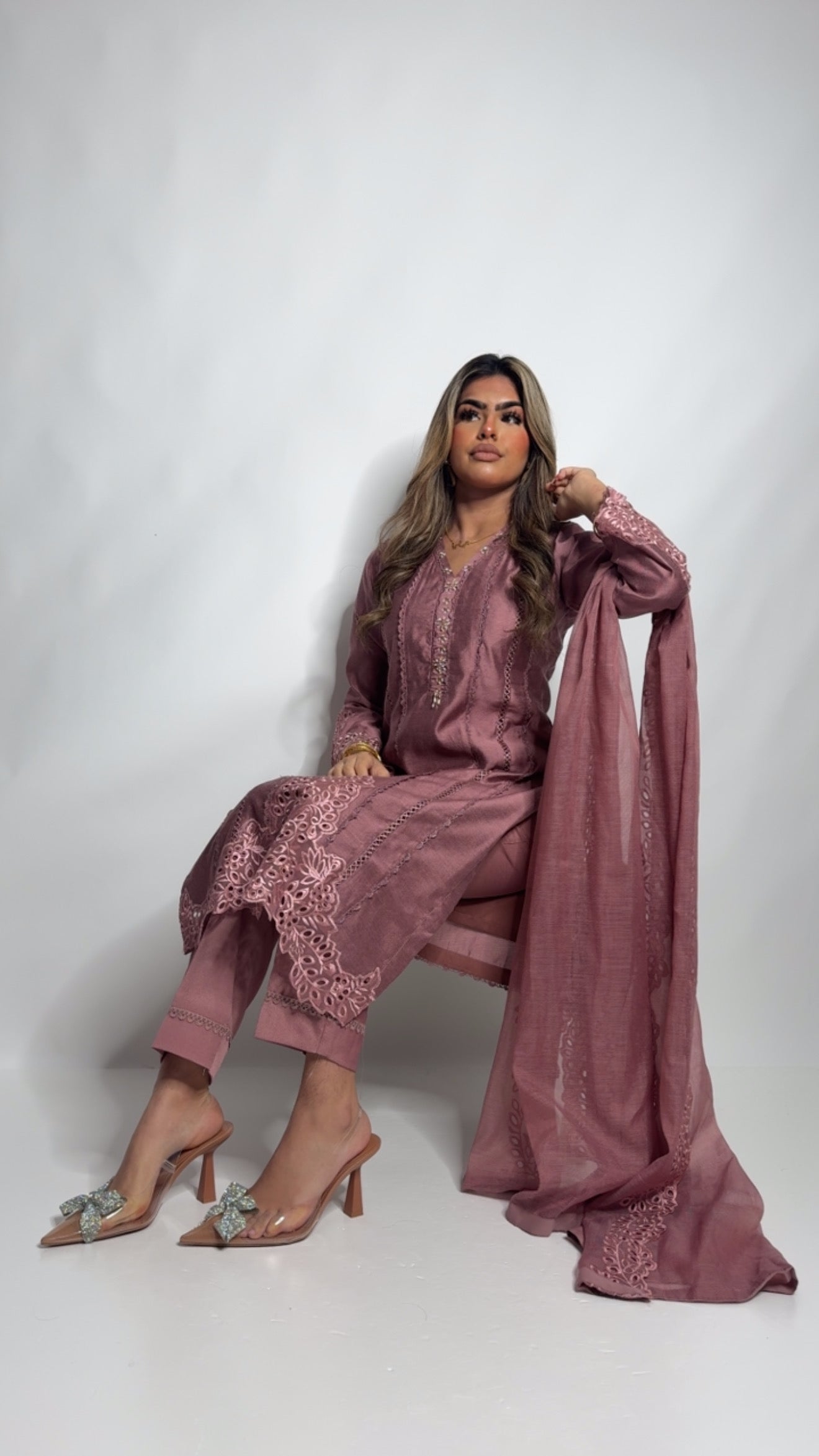 Rosayne Dusty Mauve Cutwork Embroidered Pakistani Suit
