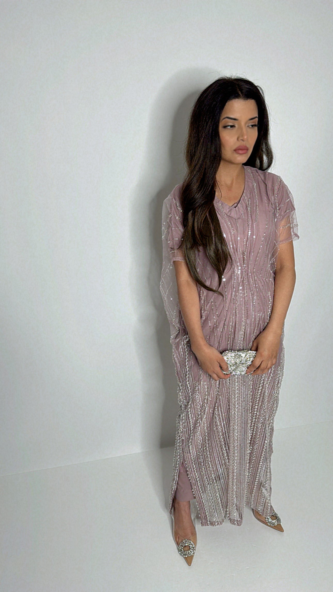 Luna Lilac Pearl Embroidered Three Piece Kaftan Set