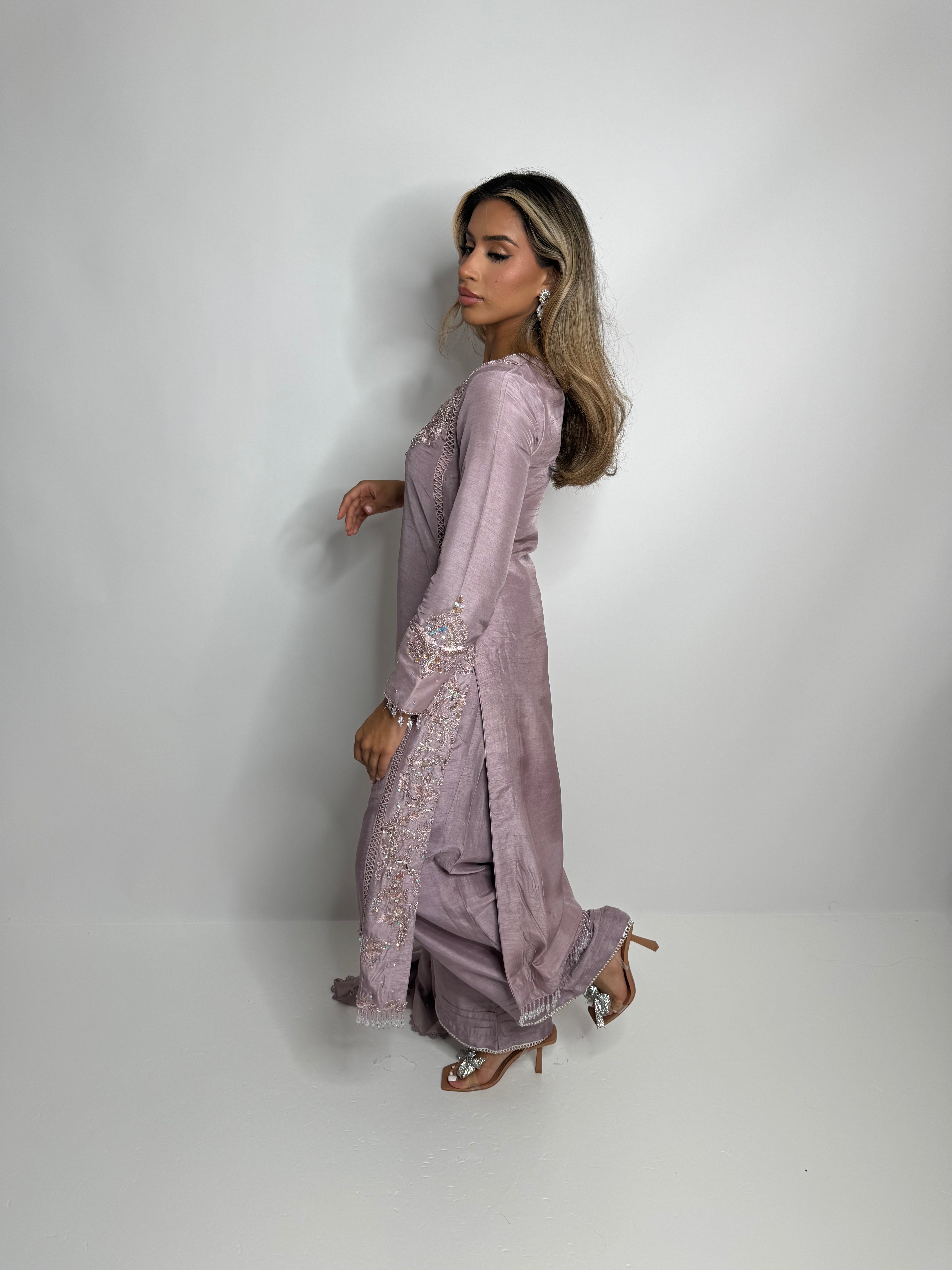 Isolde Mauve Raw Silk Three-Piece