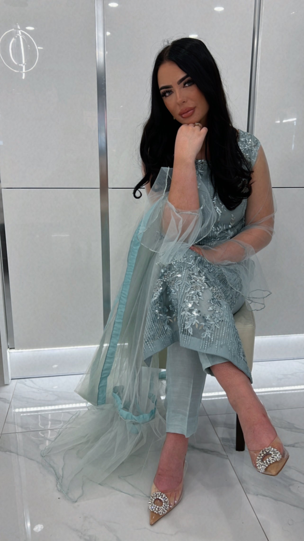 Elsa Blue Three Piece Pakistani outfit