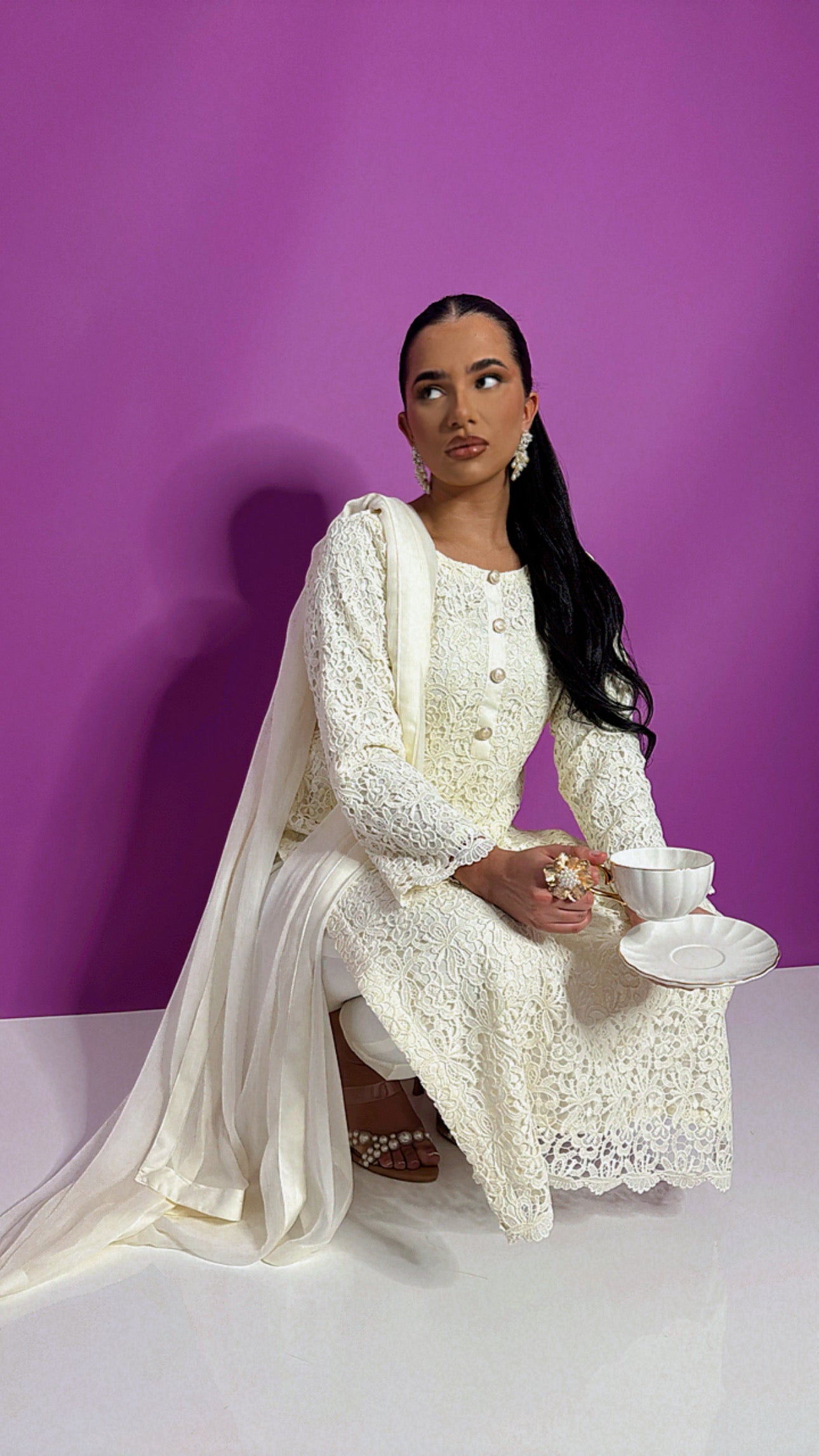 Alvena – Ivory Crochet Detail Three Piece Set