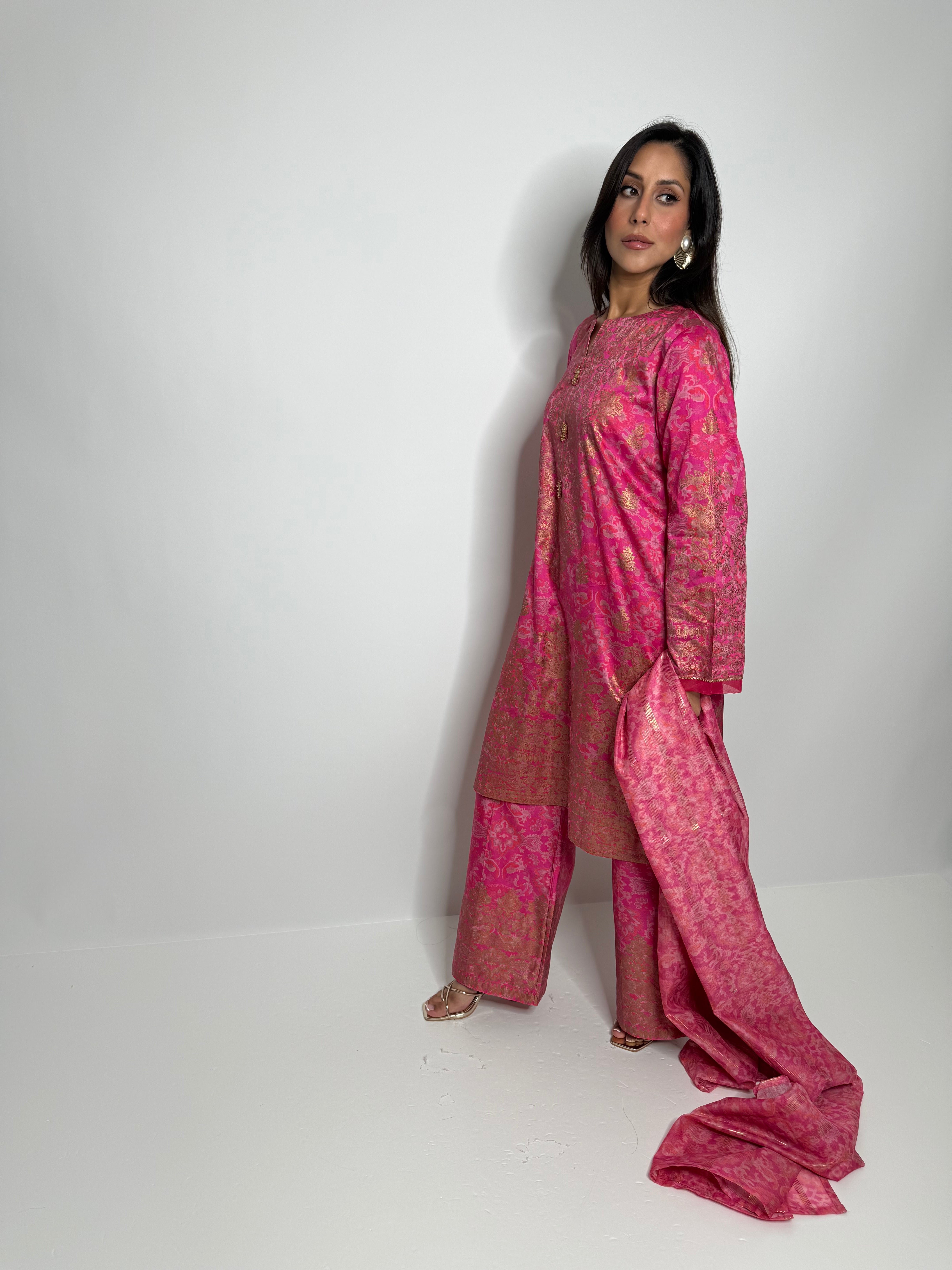 Fuchsia Silk Designer Three-Piece by Limelight
