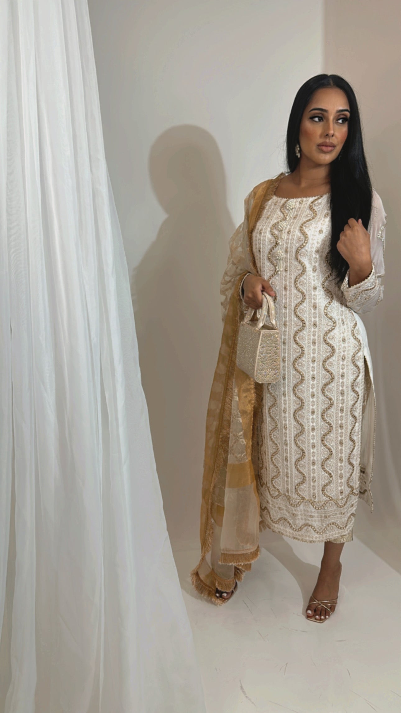 Vienna Ivory Gold Embroidered Nikkah Pakistani Suit