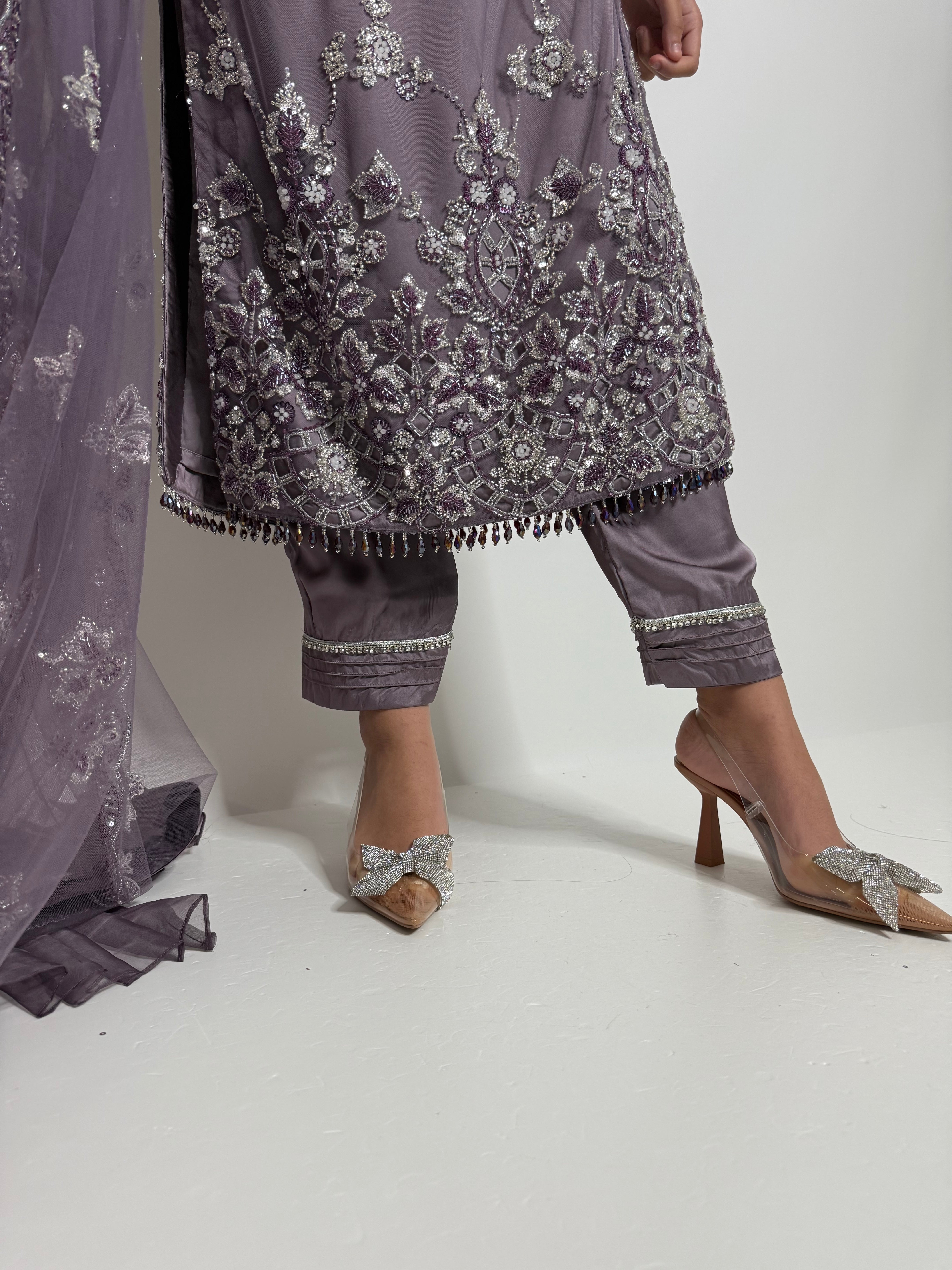 Elantra Lilac Cutdana Embroidered Pakistani Suit