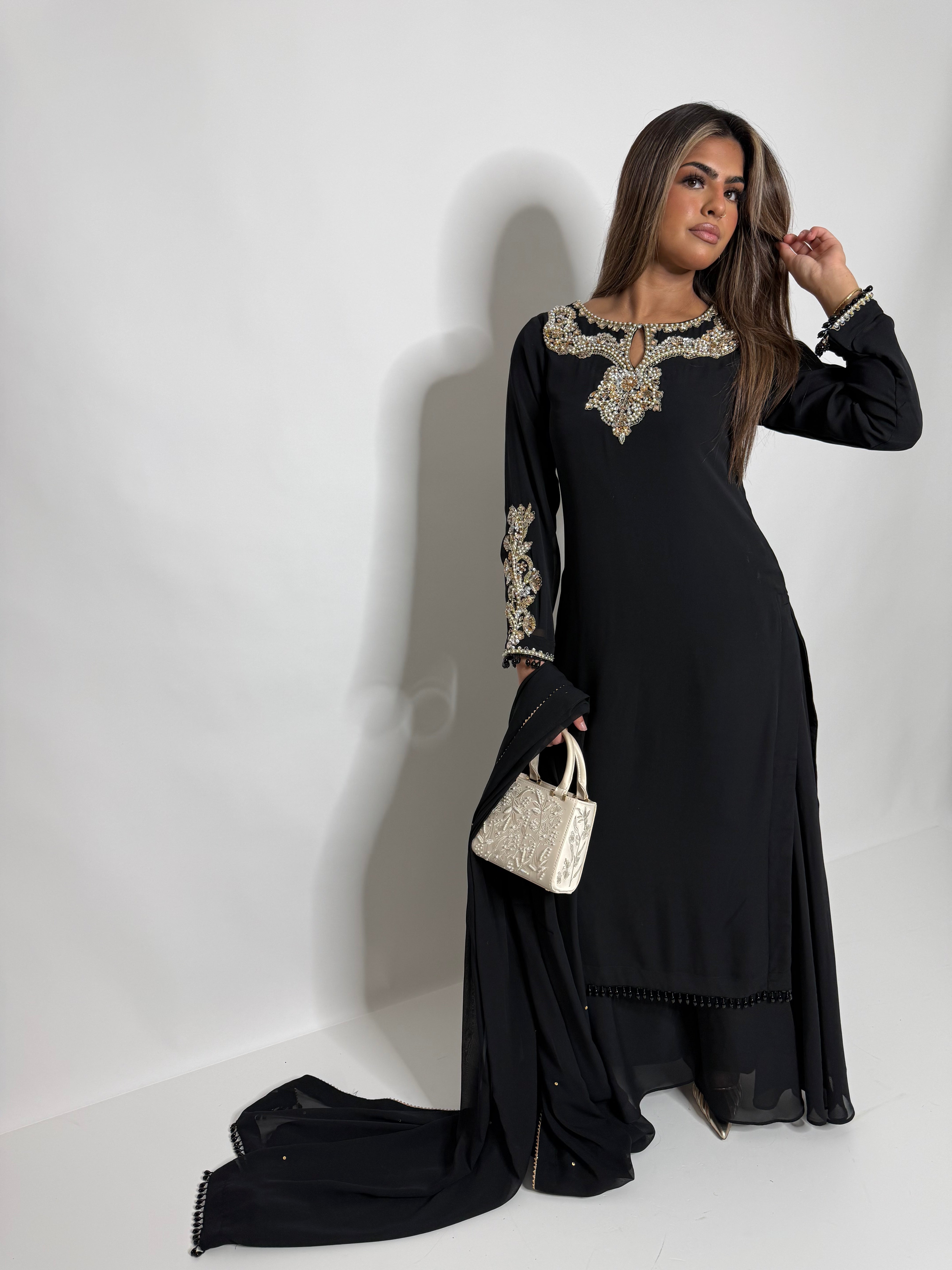 ZAIBUNNISA NOIR GEORGETTE SHARARA THREE-PIECE – PAKISTANI EID & WEDDING FORMAL