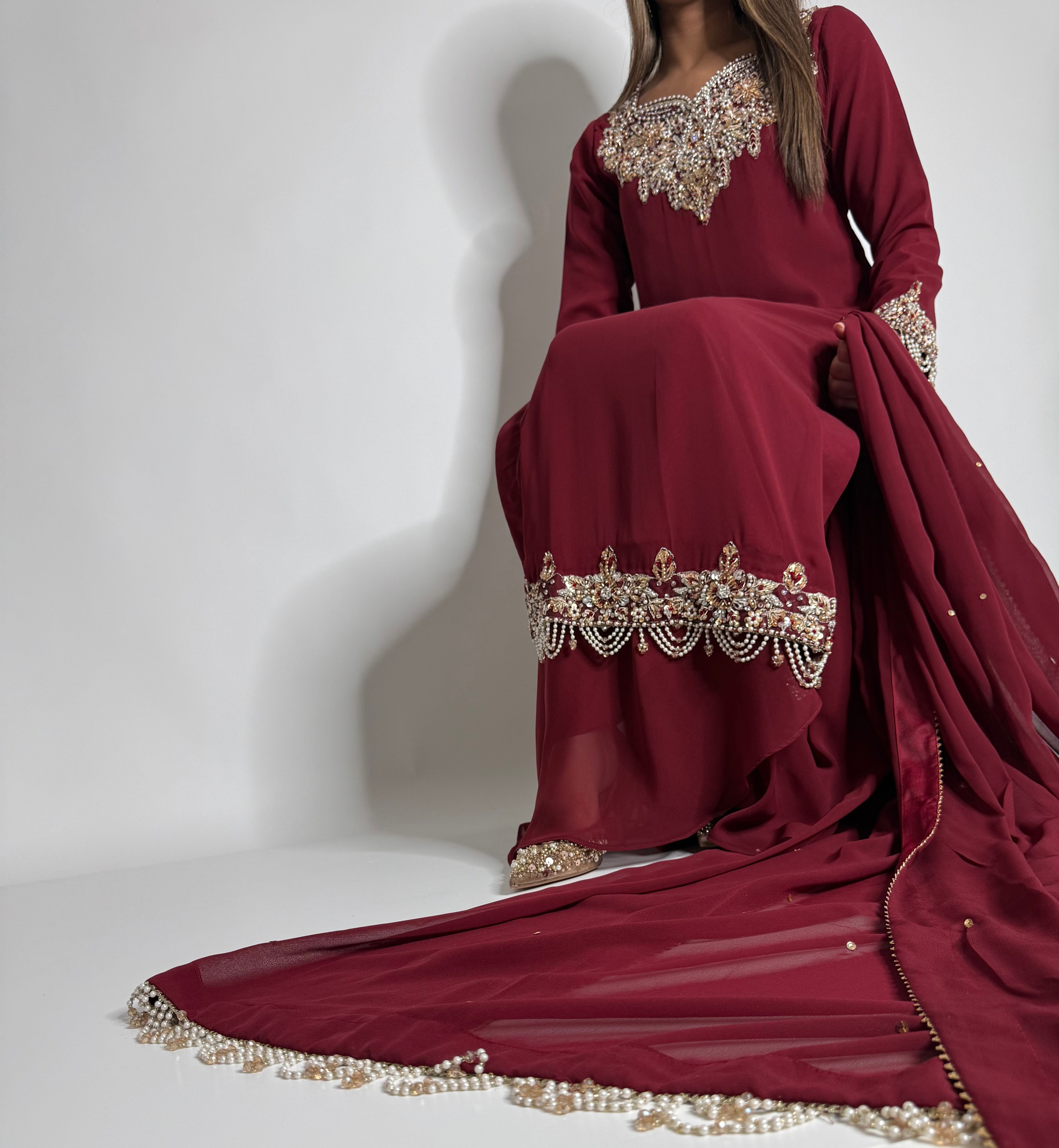 AYLA RUBY PEARL GEORGETTE THREE-PIECE EID FORMAL